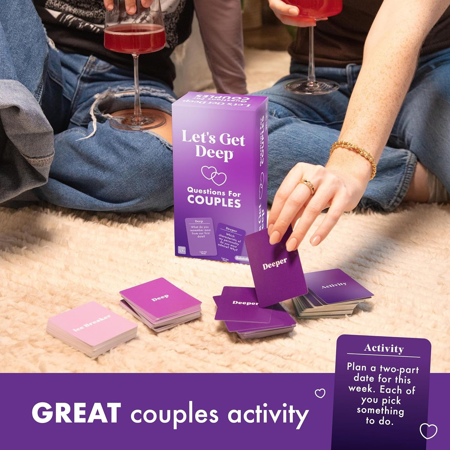 Let's Get Deep by Relatable, A Question Card Game for Couples, Great for Date Night Ideas, Couples Gifts, Wedding Gifts, and Long Distance Relationship Gifts, Includes 200 Cards to Build Up Intimacy