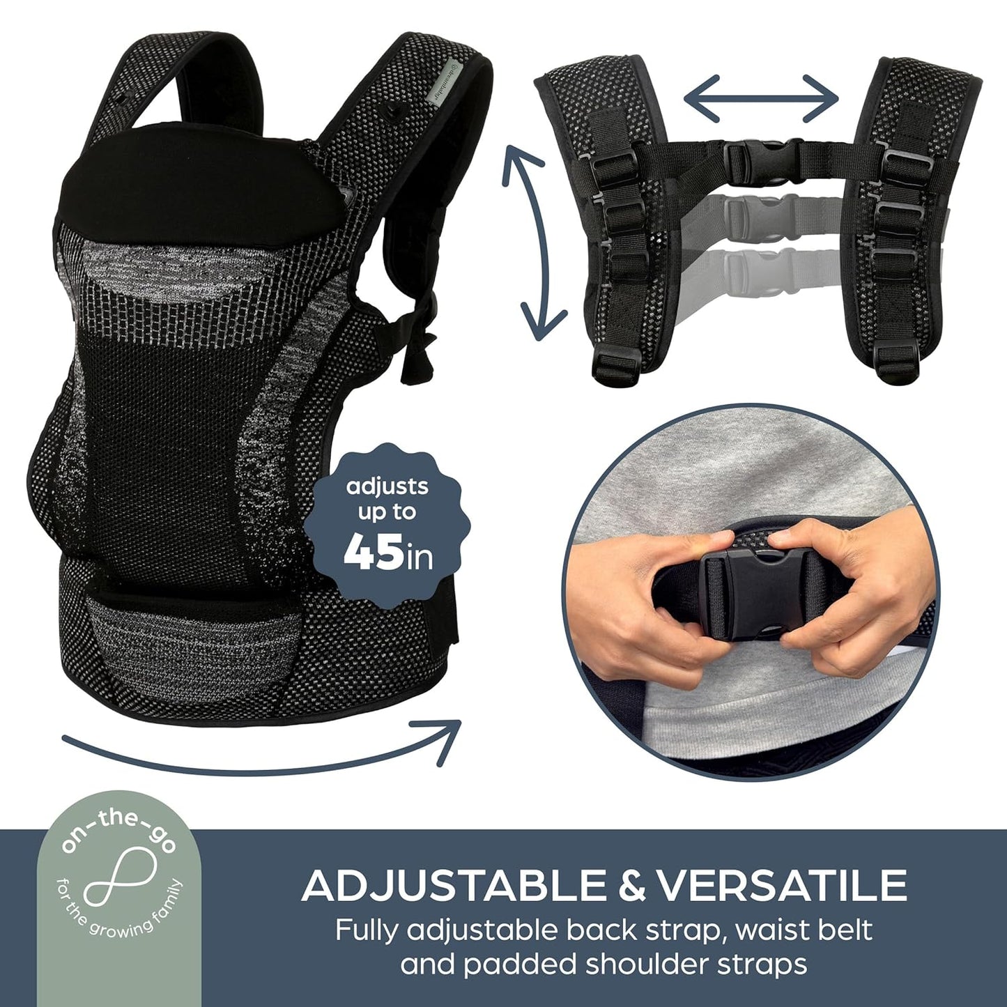 Dreambaby Inspire 3-Position Baby Carrier Newborn to Toddler, 8-33lb Front & Backpack Style Infant Carrier, Breathable Knit Fabric, Comfortable Head Support, Built in Storage Bag for Parents On the Go