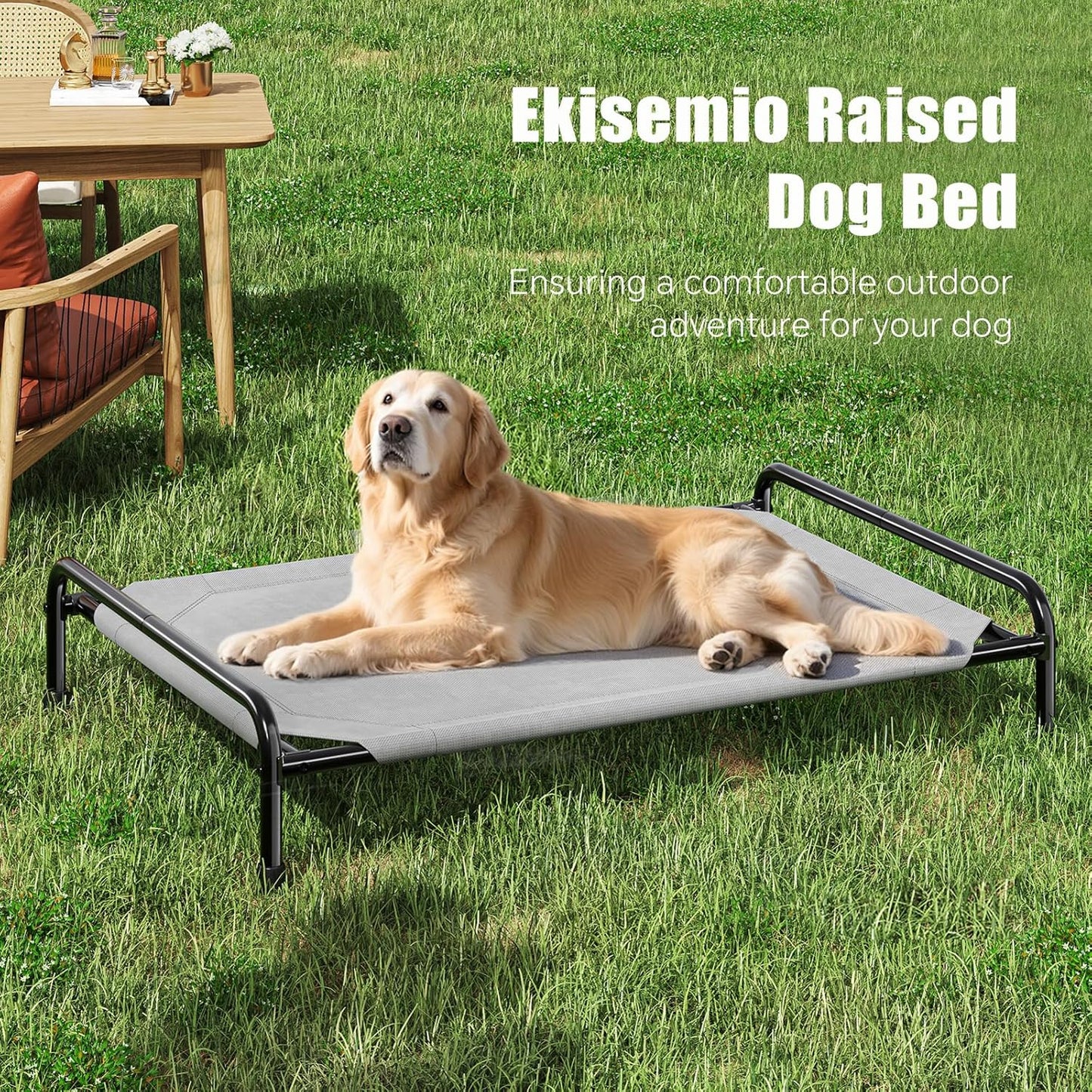 Cooling Breathable Elevated Dog Bed with Metal Frame for Large Dogs, Grey