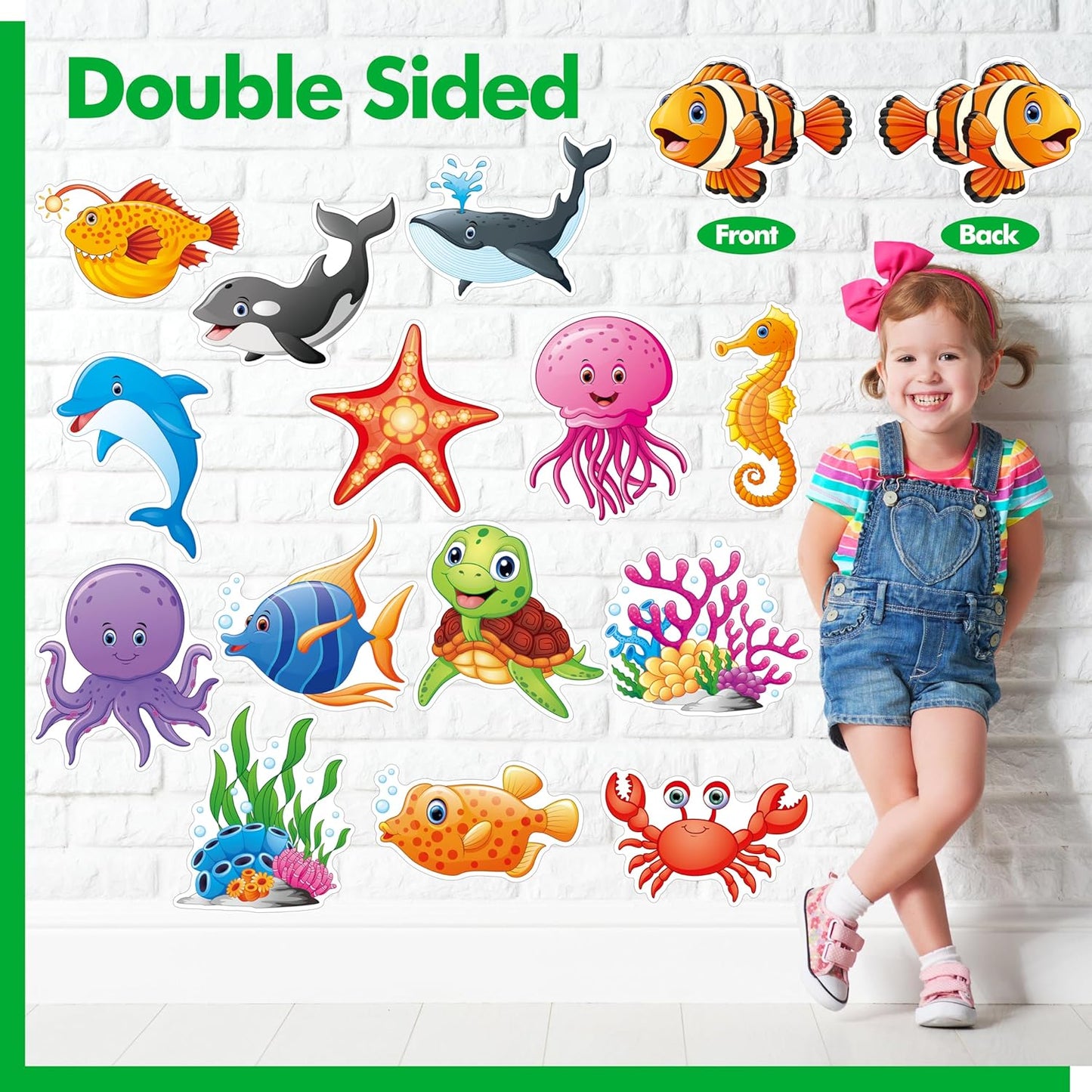 50 PCS Marine Animal Cutouts, Double-Sided Printing Ocean Creature Accents Cut-Outs, Fish & Coral Bulletin Board Classroom Decoration, Under The Sea Themed Party Supplies for Kids Students