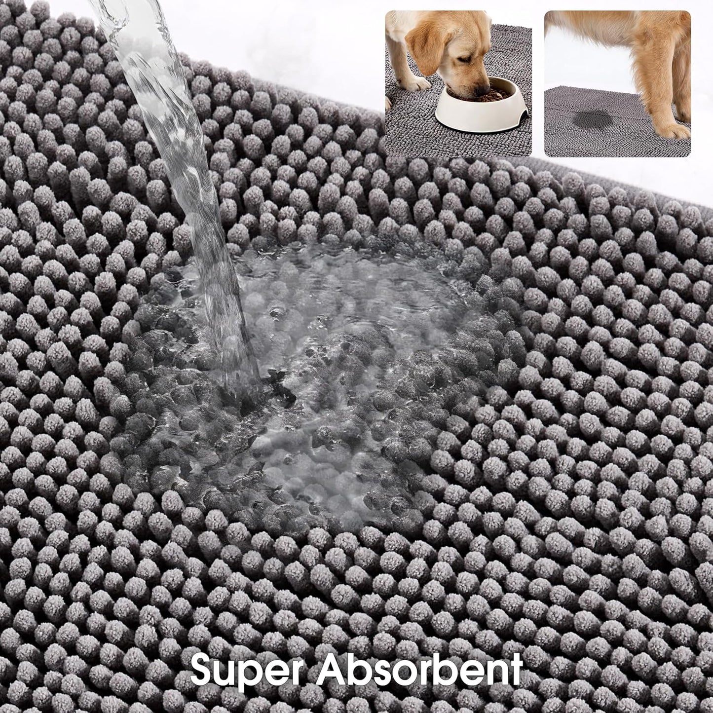 Super Absorbent Dog Door Mat for Muddy Paws, 72"x36" Dirt Trapper Non-Slip Chenille Mat for Mud Dogs, Machine Washable Quick Dry Indoor Entryway Rug, Grey