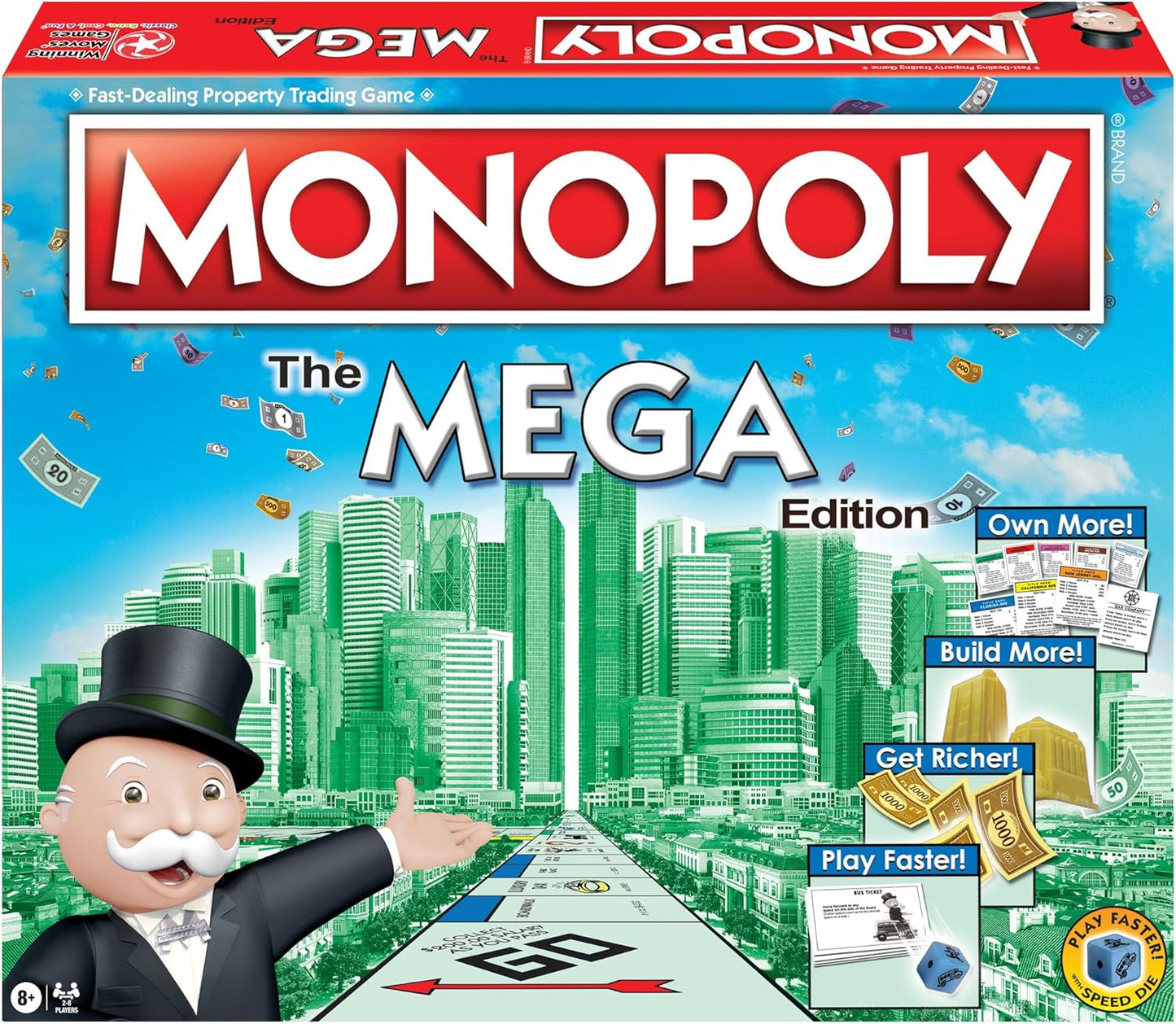 Monopoly The Mega Edition by Winning Moves Games USA, a Bigger and Faster Version of Monopoly with the Speed Die for 2 to 8 Players, Ages 8 and up (1104)