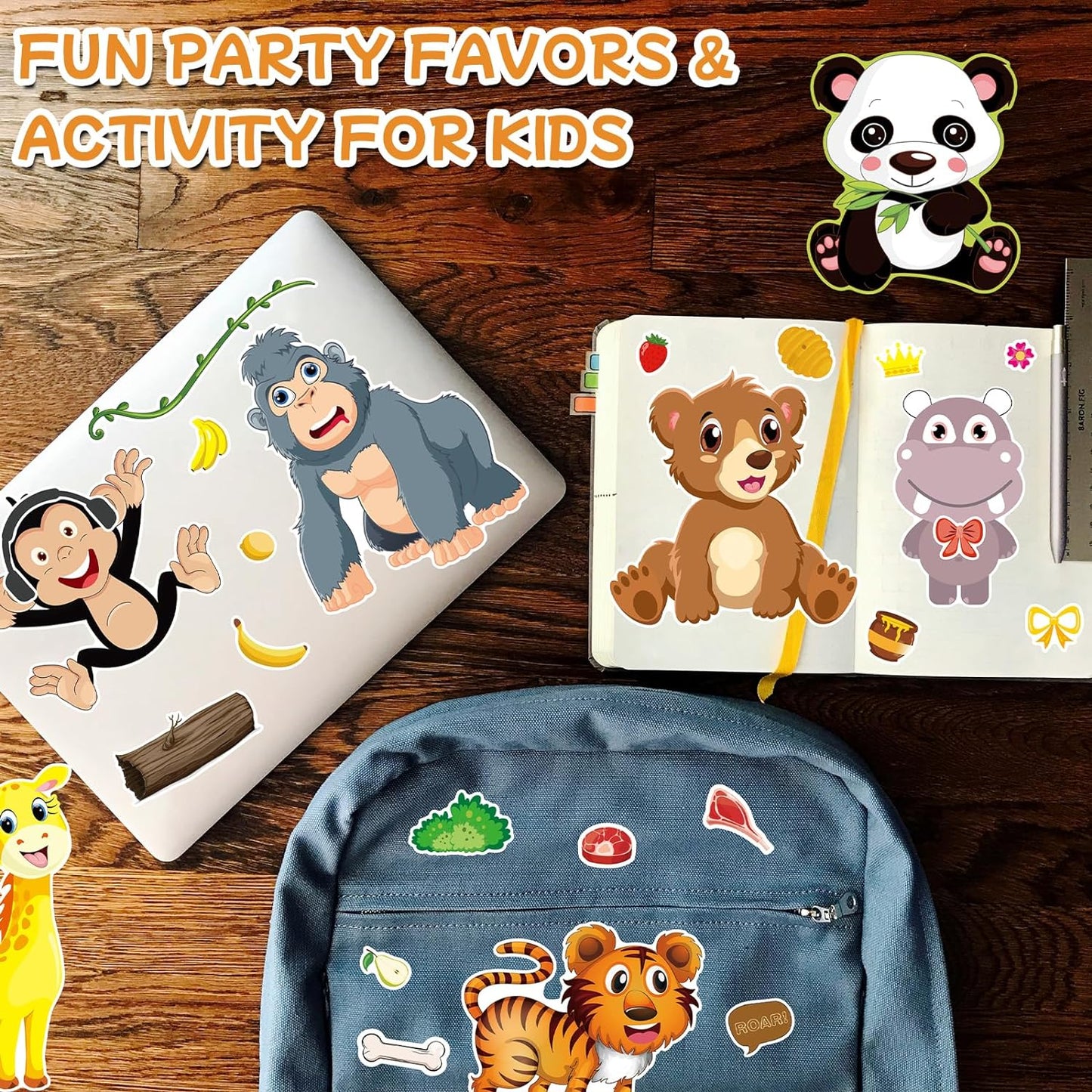 Aowplc 48 Make A Safari Animal Sticker Sheets - Jungle & Zoo Party Favors Supplies - Fun Craft Activities for Kids Ages 3+