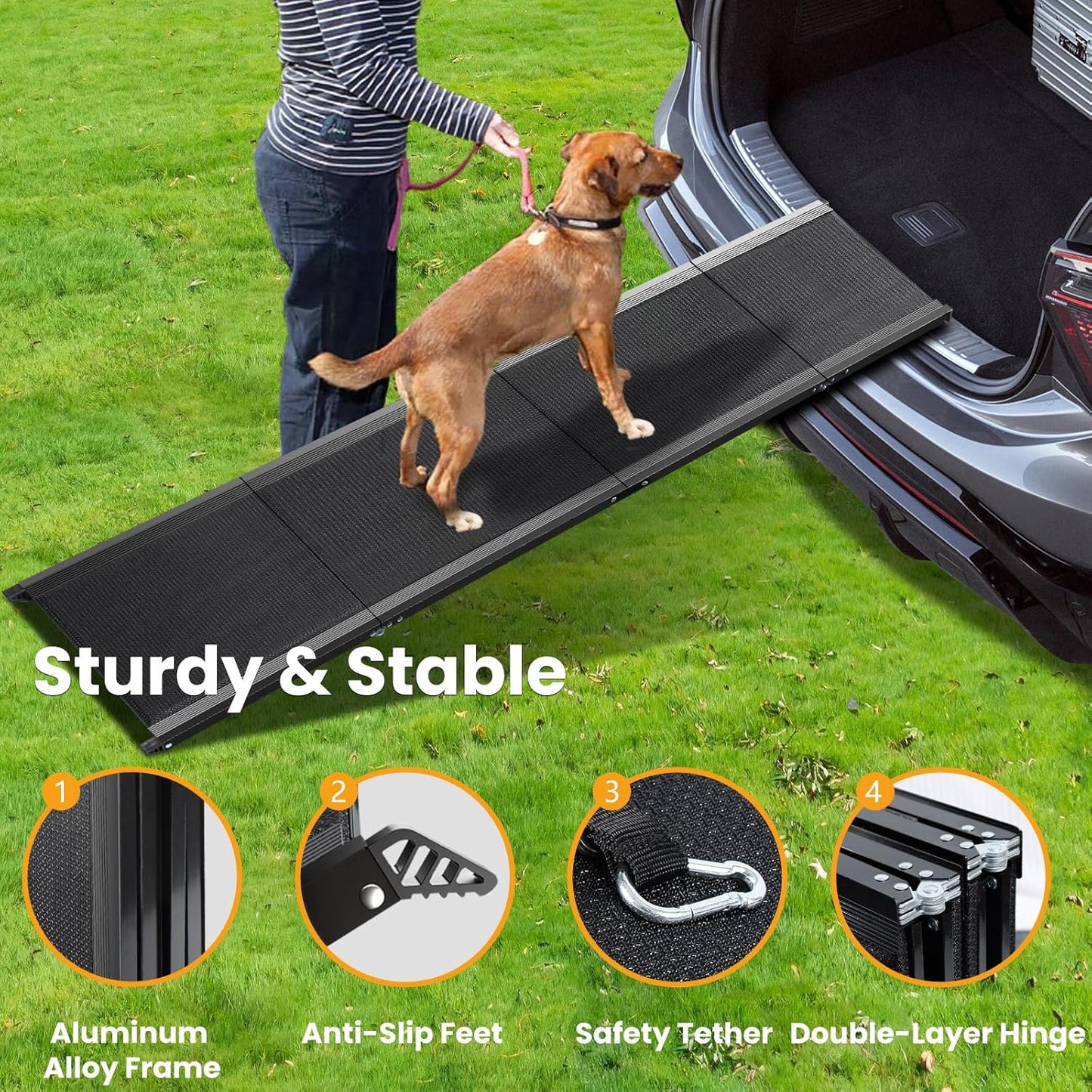 Dog Ramp, Dog Ramp for Car with Anti-Slip Surface, 63''x17.3'' Folding Pet Ramp for Large Dogs to Get on Truck SUV Van Up to 250LBS, Car Ramp for Dogs Dog Stairs for Bed Couch Outdoor Indoor