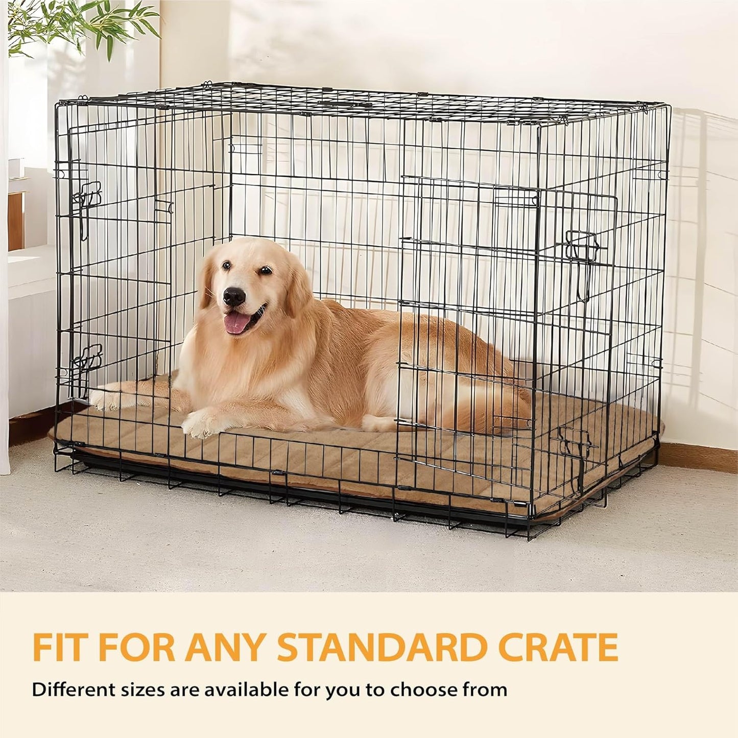 Dog Crate Pad for Large Dog - 35x23 Memory Foam Dog Bed, Washable & Anti-Slip Dog Bed Mat, Ultra Soft Kennel Pad for Dogs Cozy Sleeping Mat, Khaki