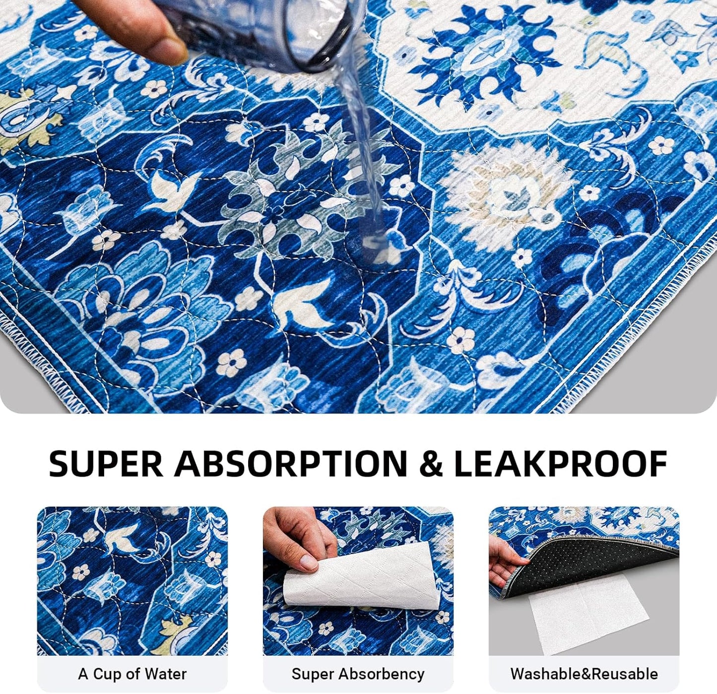 Vintage Washable Pee Pads for Dogs, Non-Slip and Leak-Proof Pee Mat, Persian Style Reusable Puppy Pee Pads 3*3.4 FT