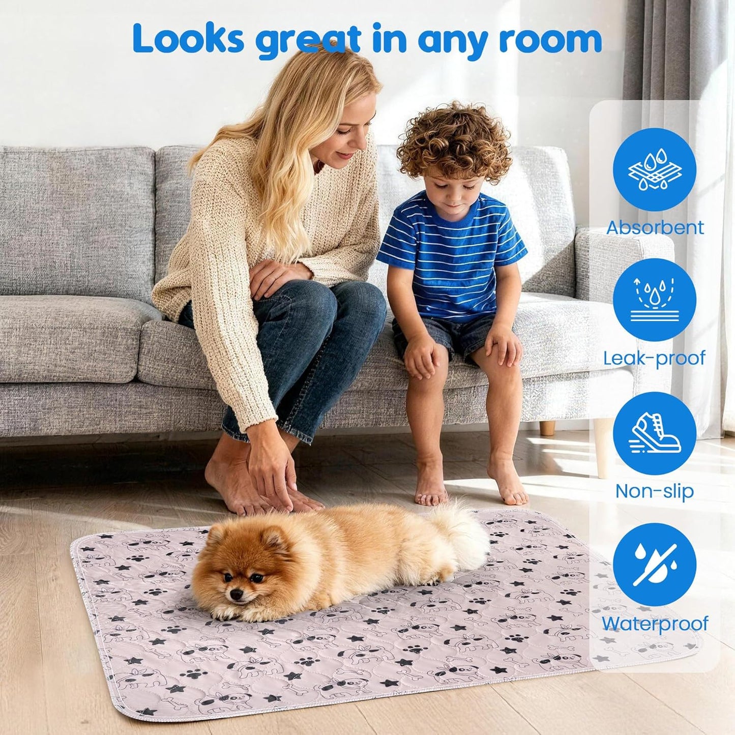 Washable and Reusable Puppy Pee Pads for Dogs Super Durable Chew Proof with Waterproof TPU Backing Non Slip Design Portable for Home Travel and Outdoor Use Khaki Large 1 Pack