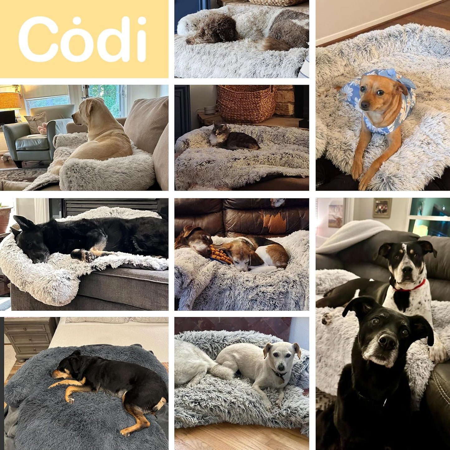 Codi Calming Dog Bed for Couch – Anti-Anxiety Sofa Protector Mat for Large Dogs, 41''x37''x6'', Machine Washable, Fluffy & Cozy with Non-Slip Bottom, Dark Grey
