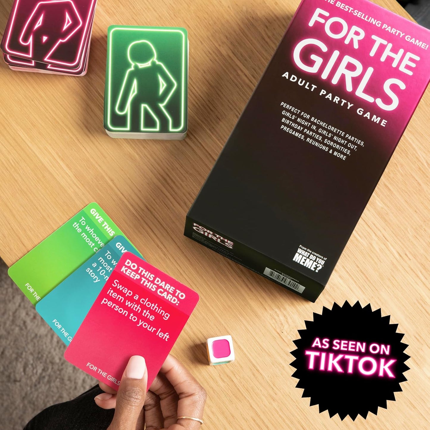 For The Girls Card Game by Relatable, The Viral Girls Night Adult Party Game, Great for Bachelorette Party Games, Weekends and Trips, Includes a die, and 400 Cards Across 5 Categories