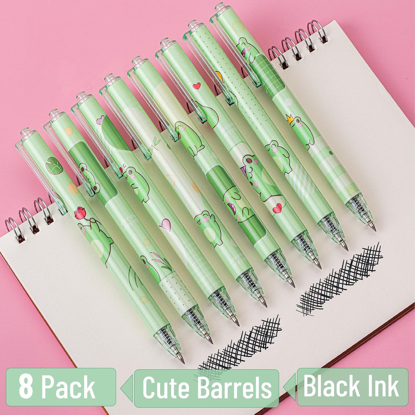 Mr. Pen- Cartoon Retractable Gel Pens, 6 Pack, Black Ink, Fine Point 0.5 mm, Fast Dry, Smooth Writing, Cute Animal Gel Ink Pens for Drawing, Writing and School Supplies for Girls, Frog Accessories