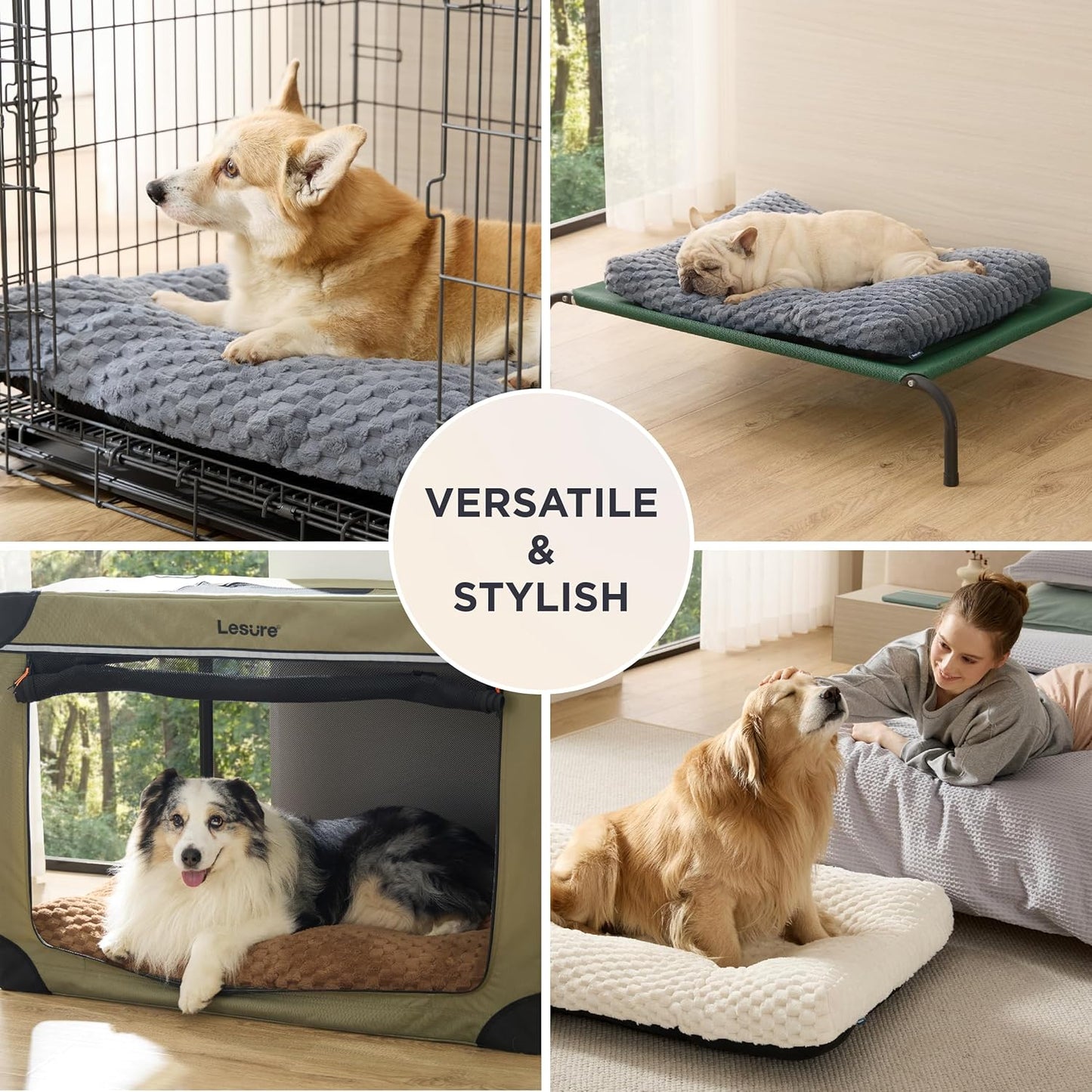 Bedsure Washable Dog Bed for Crate Large Sized Dog, Soft Fluffy Bubble Fleece Pet Bed Mat for Deep Sleep, Non-Slip and Machine Washable Kennel Sleeping Pad for Large Dogs, 35"x23"x3.5", Grey