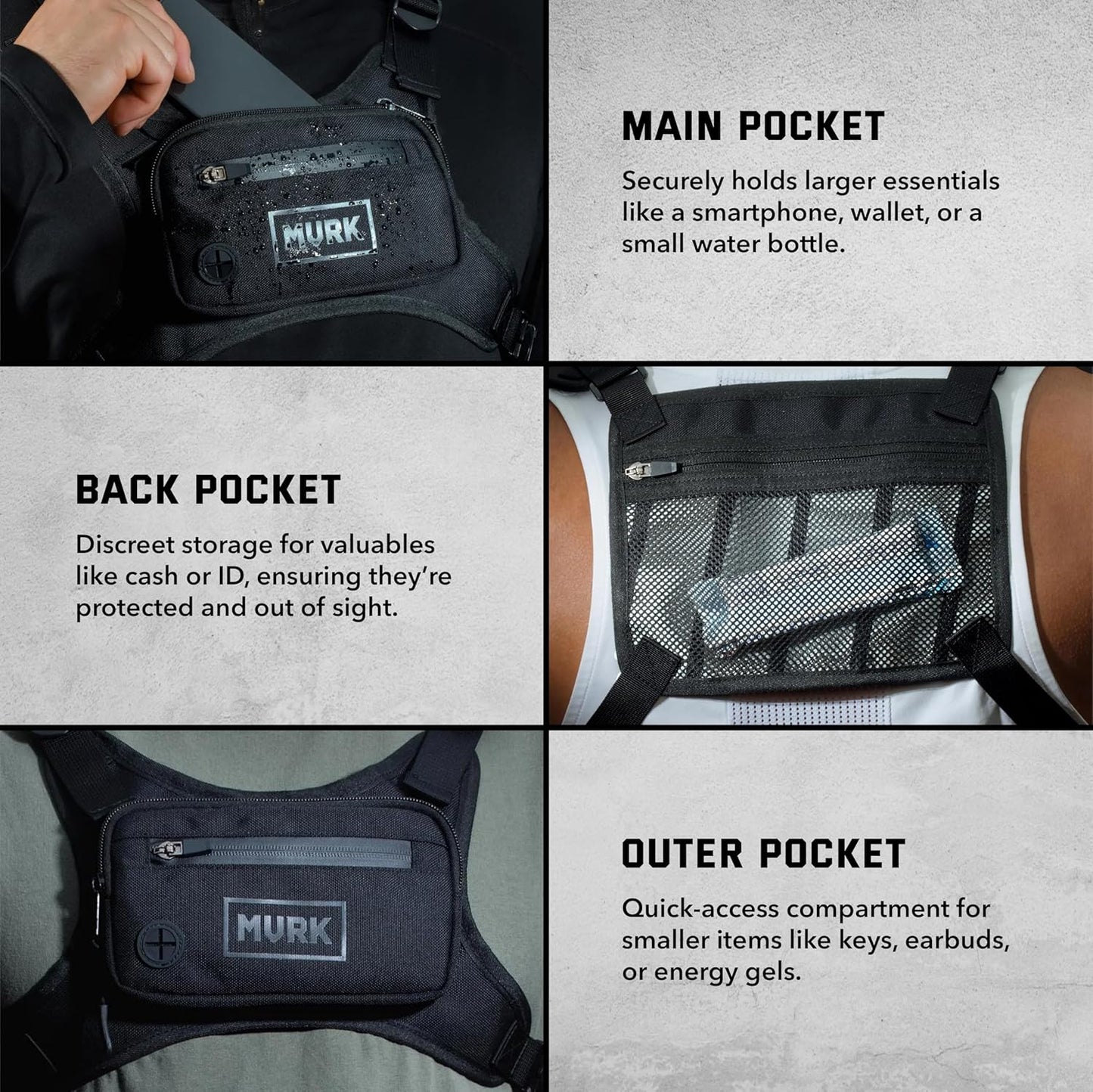 MVRK Water Resistant Running Vest Chest Pack, Phone Holder for Running, Lightweight Training Pack with Reflective Detail