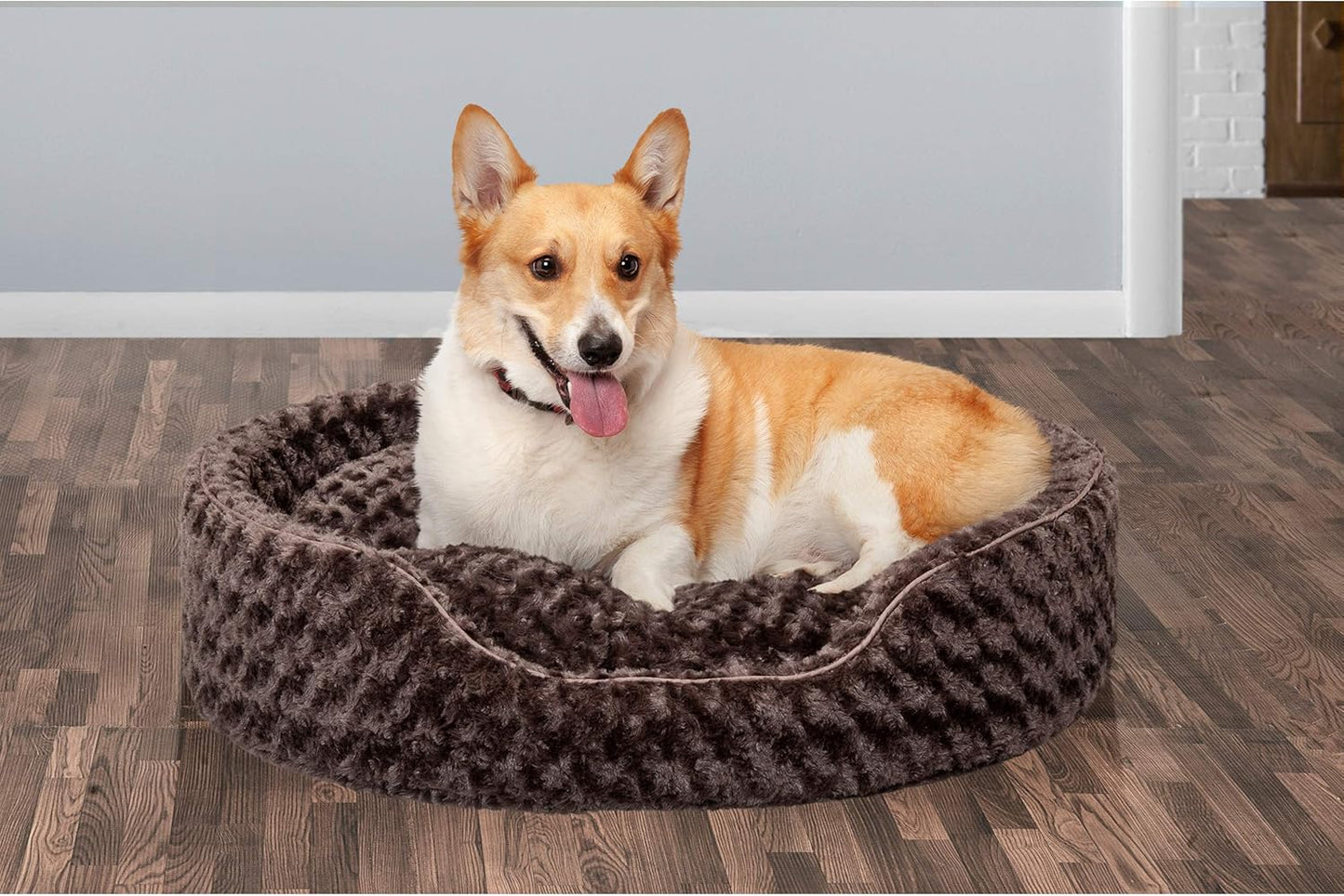 Furhaven Dog Bed for Large Dogs w/ Removable Washable Cover & Pillow Cushion Insert, For Dogs Up to 55 lbs - Ultra Plush Faux Fur Oval Lounger - Chocolate, XL/Extra Large