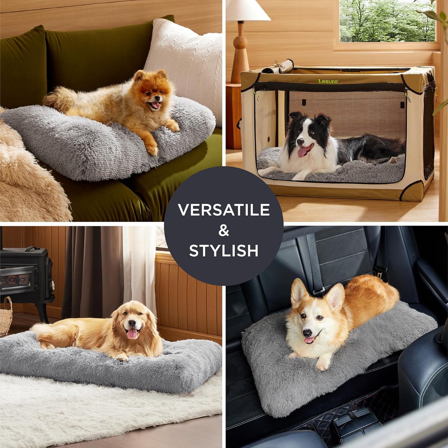 Bedsure Washable Extra Large Dog Bed for Crate, Faux Fur Dog Crate Pad for Large Breed, Plush Soft Comfort Dogs Sleeping Mat, Anti-Slip Pet Kennel Pad, 41" x 29", Grey