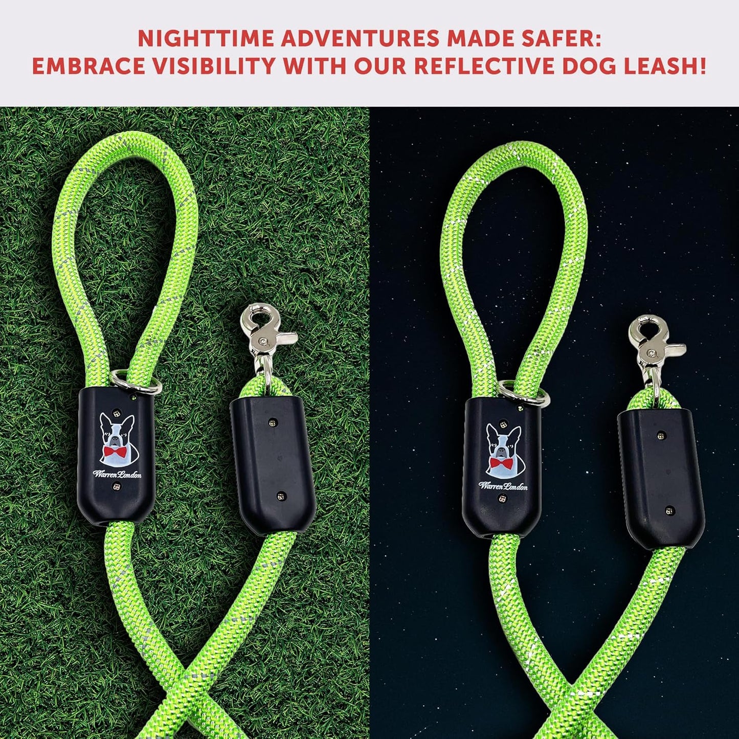 Warren London Climbing Rope Dog Leash – 5 ft Reflective Forest-Green Rope w/Comfort Grip & Locking Clip | Heavy-Duty Lead for Hiking, Camping & Daily Walks