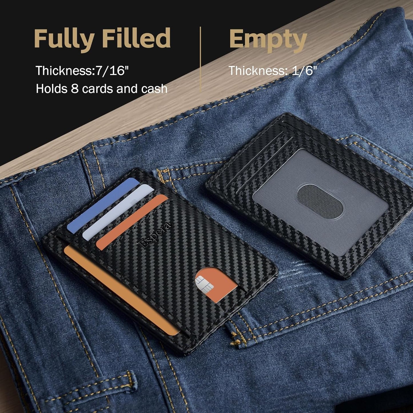 Espera Slim Minimalist Front Pocket Wallet for Men, RFID Blocking Credit Card Holder, Thin Travel ID Card Case, Gifts for Men