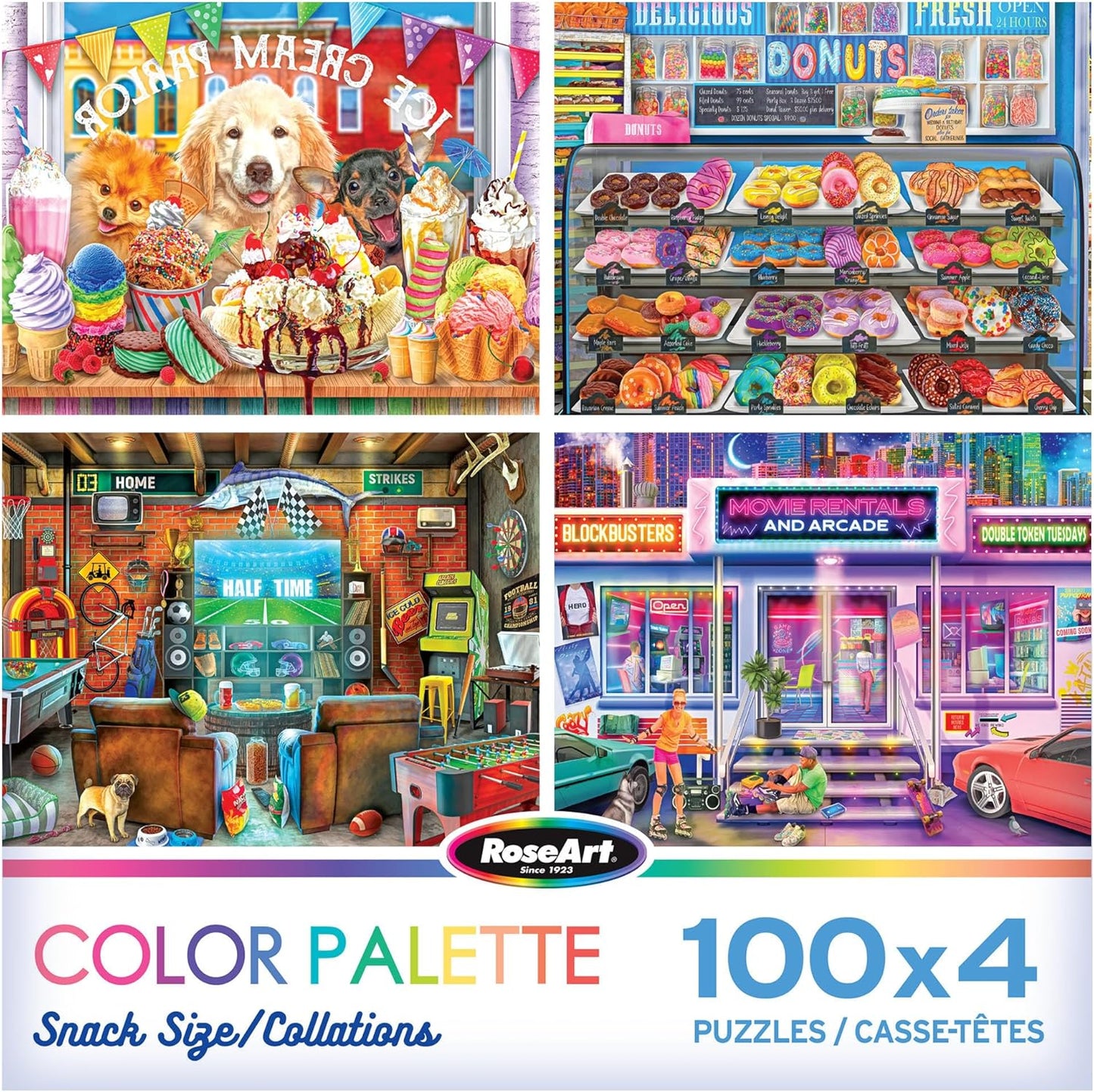 RoseArt - Snack Size Multi-Puzzle Set - Color Palette - 4 x 100 Piece Jigsaw Puzzle for Adults