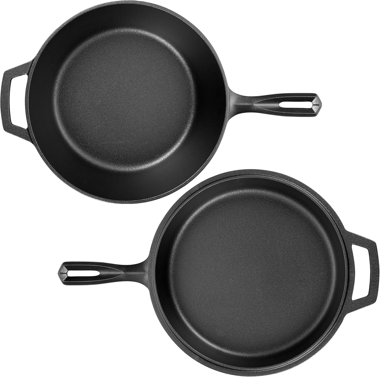 Pre-seasoned Cast Iron Double Dutch Oven Pot with Skillet Lid, for Bread Baking, Outdoor, Campfire Cooking, 3 Quart