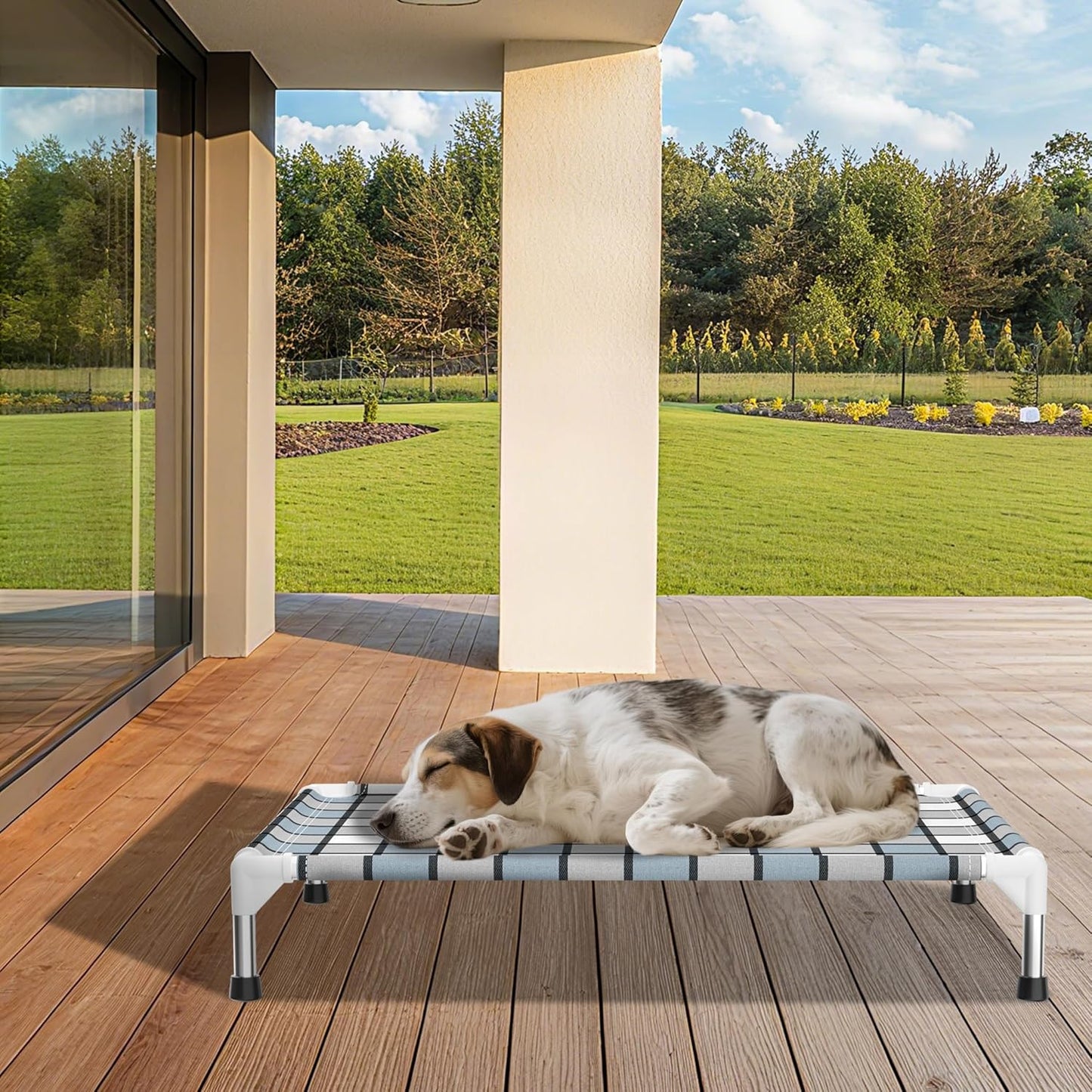 Elevated Outdoor Raised Dog Bed Outdoor Dogs Bed Lifted Pet Bed Dog Cot for Medium Pet Taste Life, Start with A Pet Bed 34'' x 26'' x 6.5''