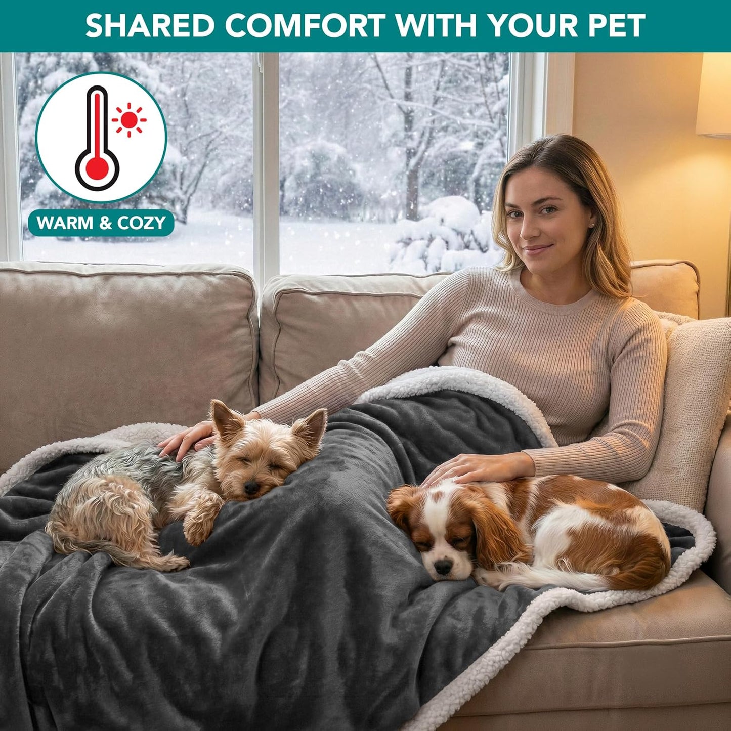 PetAmi Waterproof Dog Blanket for Medium Large Dog Puppy Cat Throw for Couch Cover Leakproof Protection, Sherpa Fleece, Reversible Soft Washable 60x40 Charcoal Gray