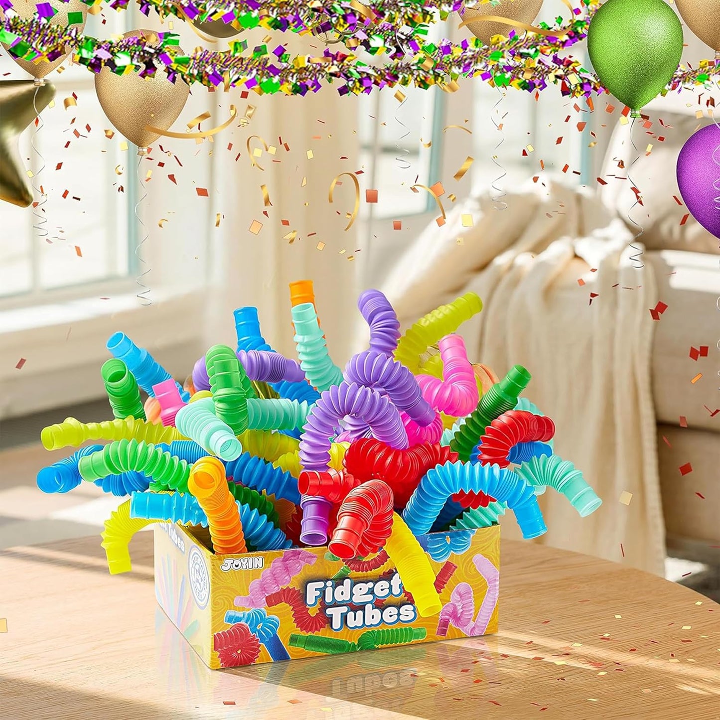 JOYIN 18 Pack Pop Tubes, Sensory Toys (Small) Fidget Toys Party Favors - 9 Colors, Creativity Learning & Fun for Toddler Kids - Perfect for Easter Goodie Bags, Classroom School Reward