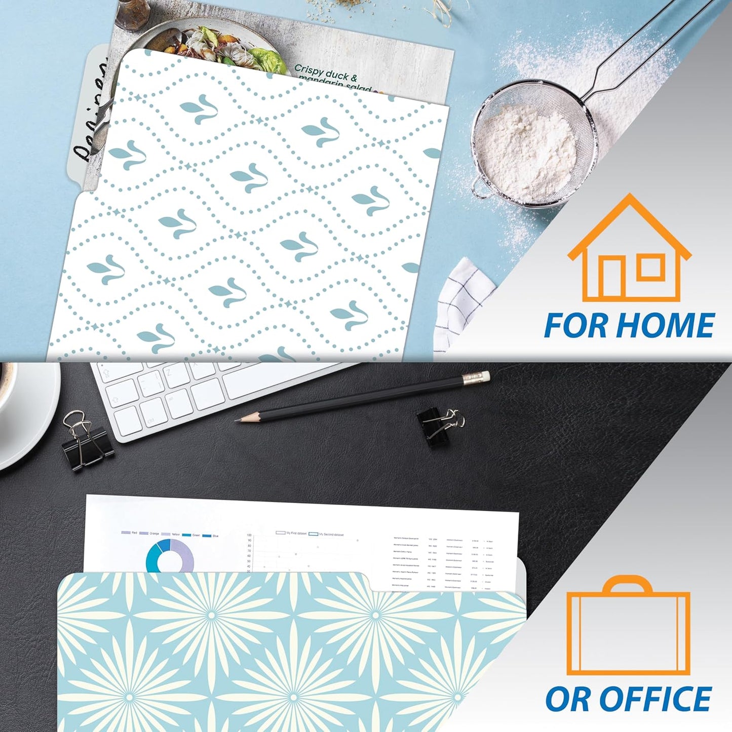 Better Office Products Decorative File Folders, 18 Pack, 9 Soft Floral Designs + 9 Matching Solid Colors, Heavyweight, Letter Size (9.5" x 11.5") with 1/3 Cut Tab, Laminated, Fashion Folders