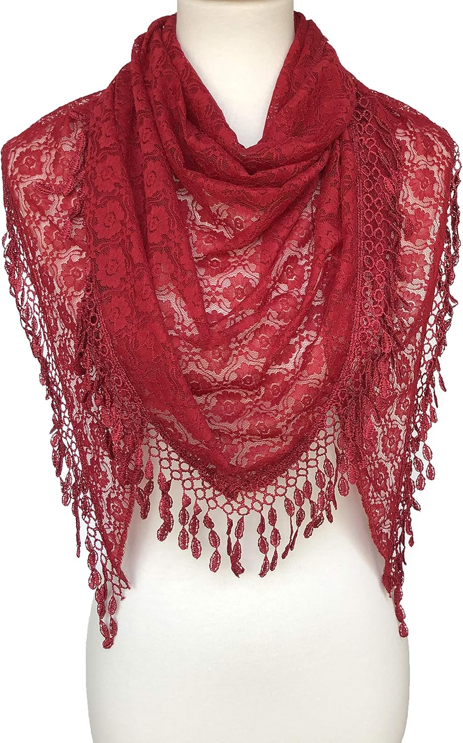 Cindy & Wendy Lightweight Triangle Floral Fashion Lace Fringe Scarf Wrap for Women