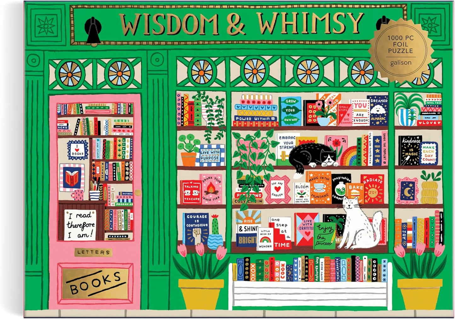 Galison Wisdom & Whimsy – 1000 Piece Foil Jigsaw Puzzle Featuring Beautiful Artwork of A Bookshop Scene
