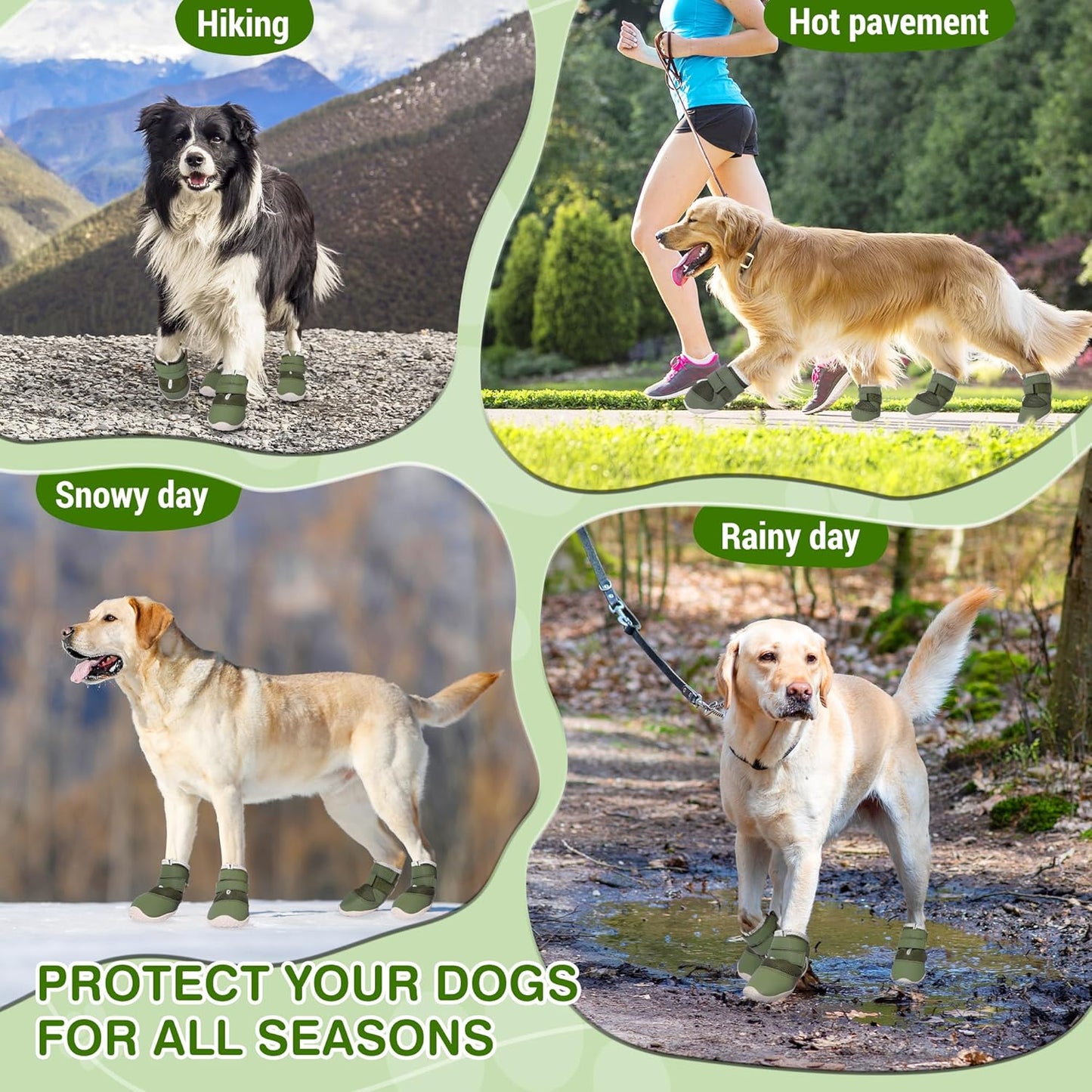 DcOaGt Dog Shoes Mesh Breathable Dog Booties for Hot Pavement Summer with Anti-Slip Sole,Dog Boots Paw Protectors for Small Medium Puppy for Winter Snow Rain Hiking,Military Green 4PCS(Size 4)