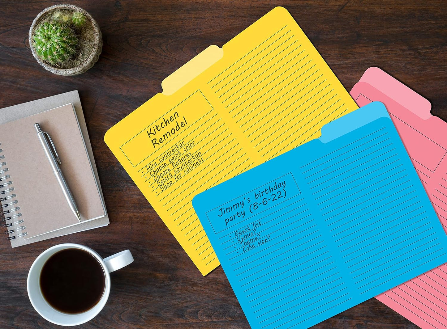 Better Office Products Lined File Folders, 12 Pack, Heavyweight, 1/3 Cut Tabs, 6 Vibrant Colors, Top Custom Subject Box, Letter Size Folders, 9.5" x 11.5",