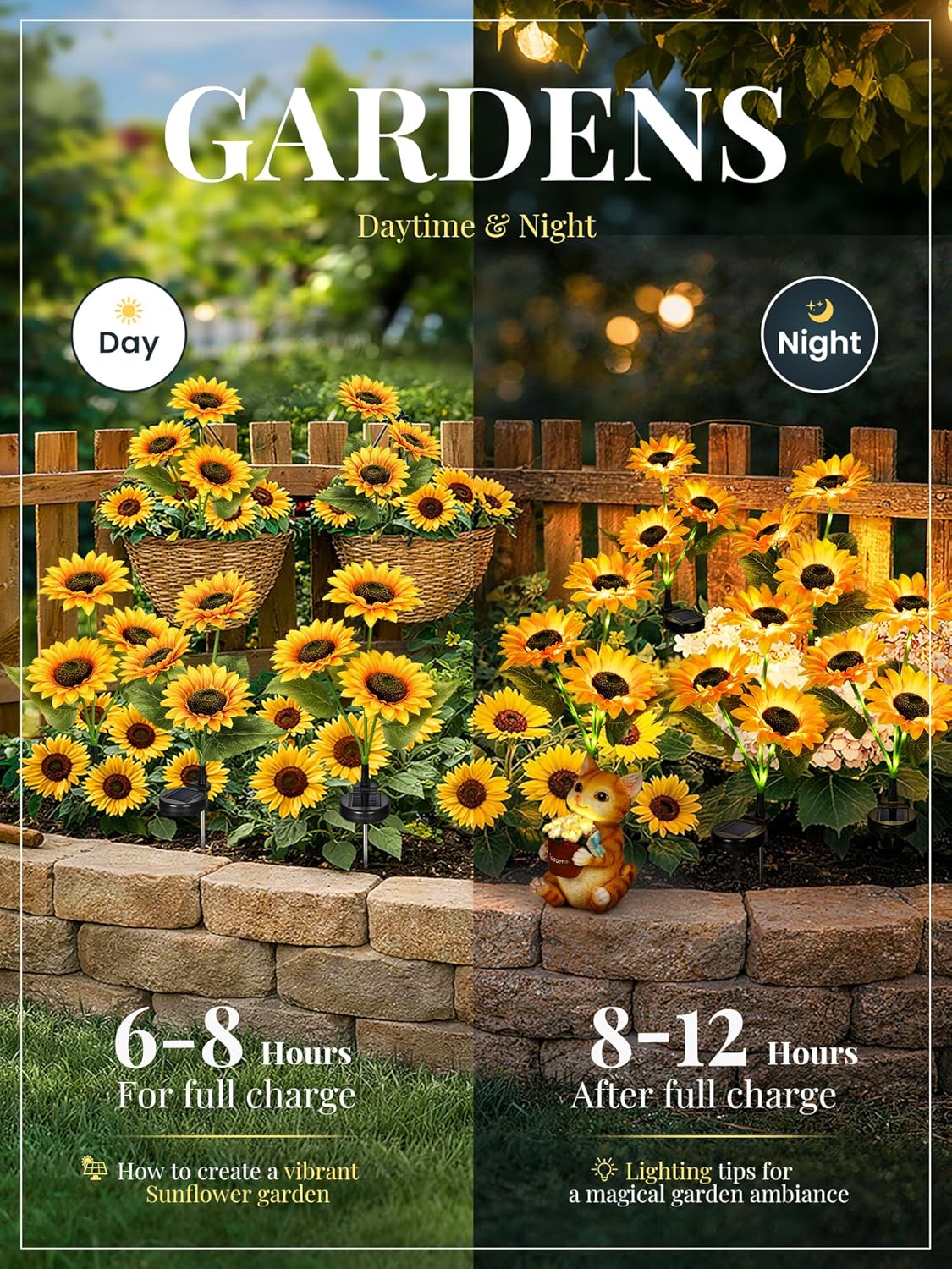 GIGALUMI Solar Garden Lights Artificial Flowers, LED Garden Decor Carefree Sunflower Solar Lights Outdoor Yard Decorations Outdoor, Everlasting Sunflower Decor Gift for Outside Yard Patio (Set of 3)