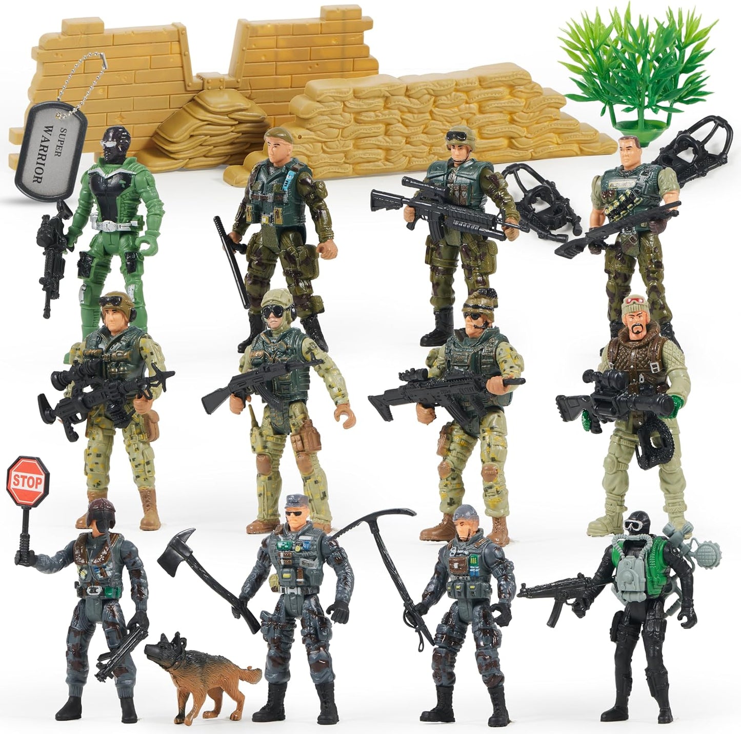 JOYIN 16 PCs Army Men Playset with 12 Realistic Army Ranger Men Action Figures and Weapon Gear Accessories, Military Soldiers Action Figures Playset for Boys Gift, Easter Basket Stuffers