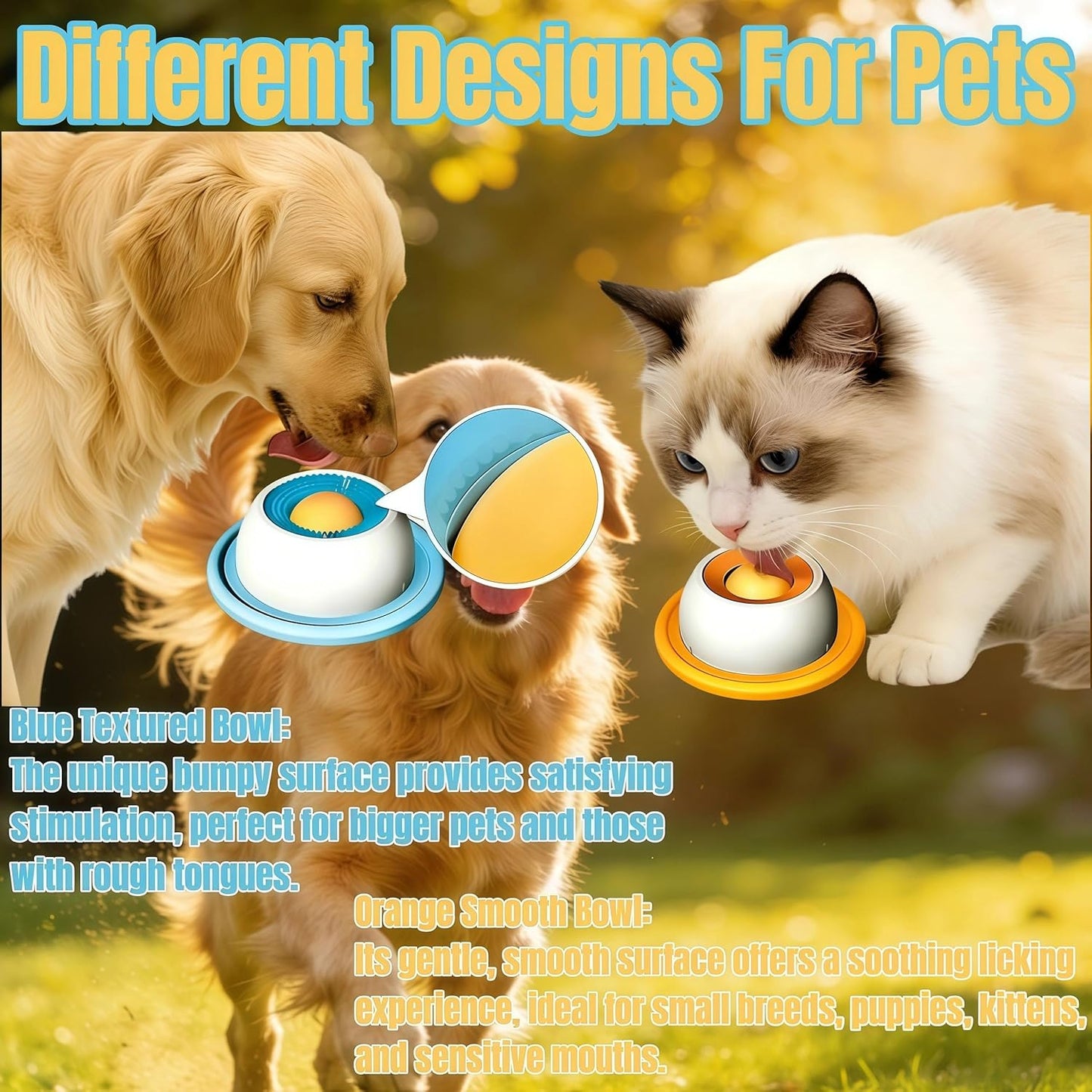 Dog Slow Feeder Bowl with Lick Ball - Durable Licking Toy for Anxiety, Mess-Free Liquid Treats, Easy Clean Bowl for Fast Eating Dogs & Cats (Blue)