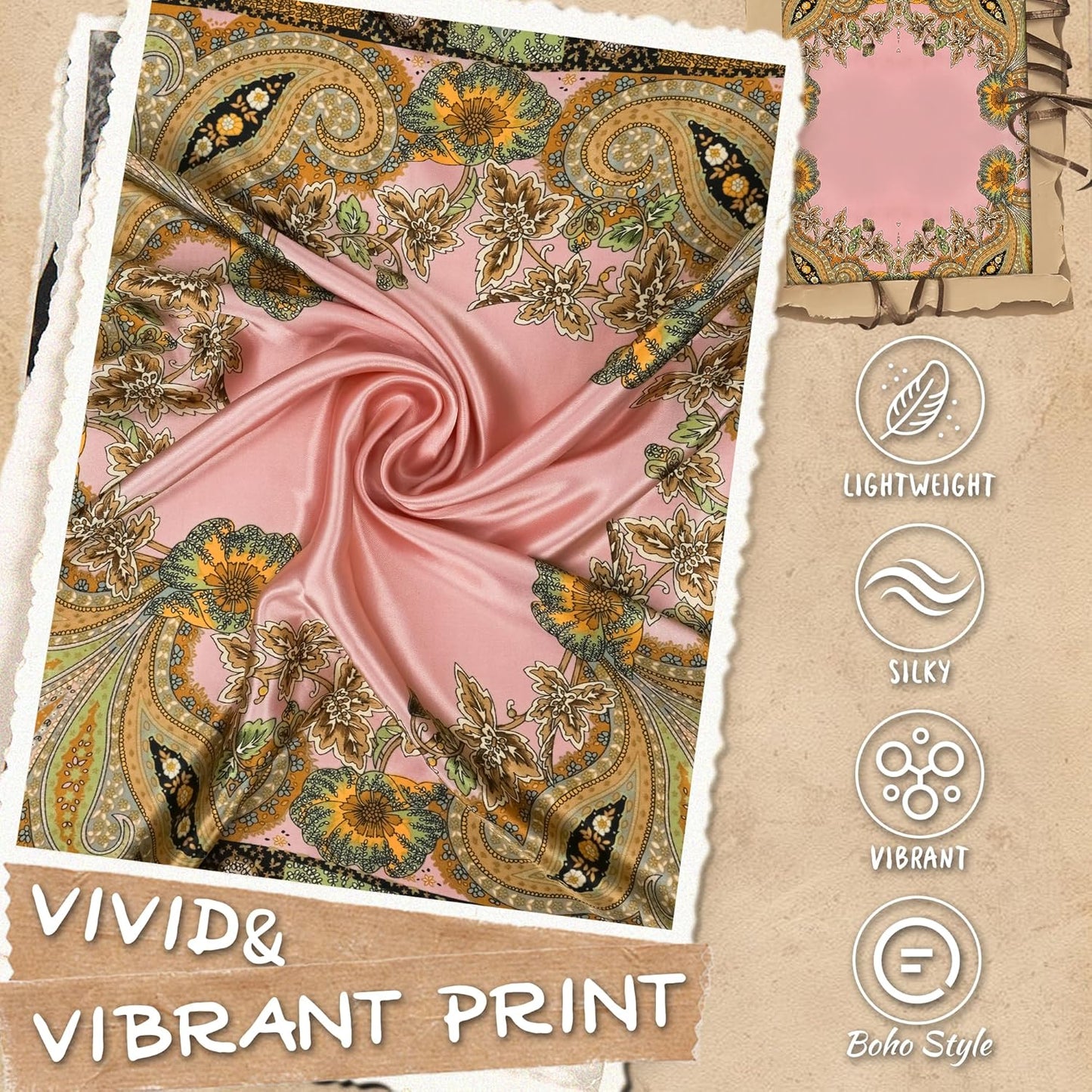 Large Square Head Scarf Bandana - 35" Satin Hair Scarf for Women Like Silk Scarf Fashion Hair Wrapping