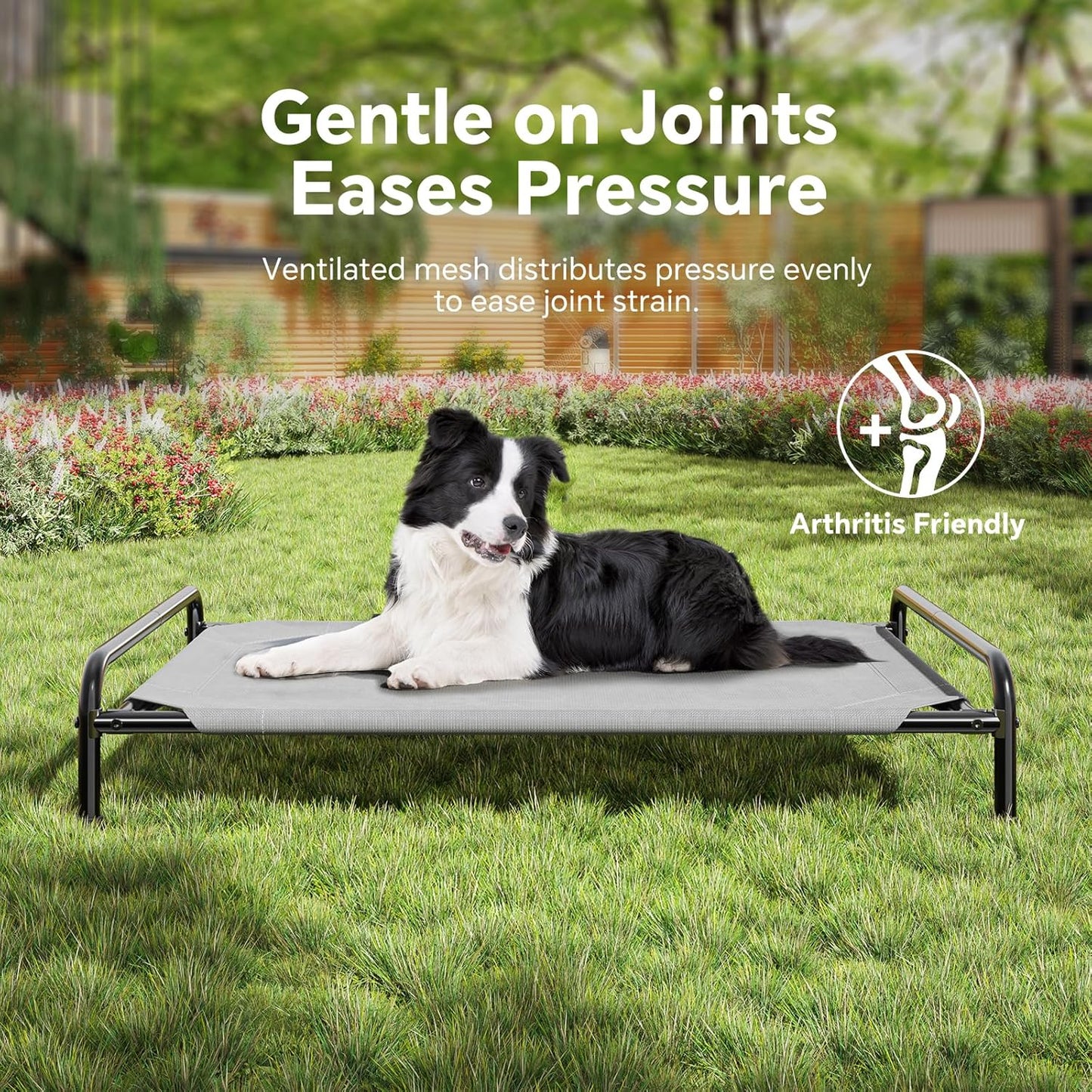 Cooling Breathable Elevated Dog Bed with Metal Frame for Large Dogs, Grey