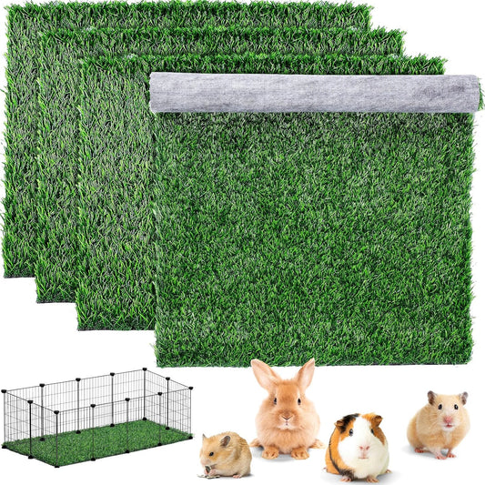 Kigley 4 Pcs Artificial Grass Guinea Pig Pee Pads Reusable 18 x 14 Inch Rabbit Grass Mat Washable Turf Fake Grass Replacement Pad for Potty Training Bunnies Chinchillas Puppies Small Pets