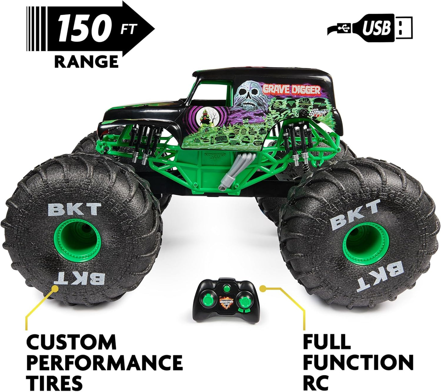 Monster Jam, Official Mega Grave Digger All-Terrain Remote Control Monster Truck, Over 2 Ft. Tall, 1:6 Scale, Kids Toys for Boys and Girls Ages 4 and Up