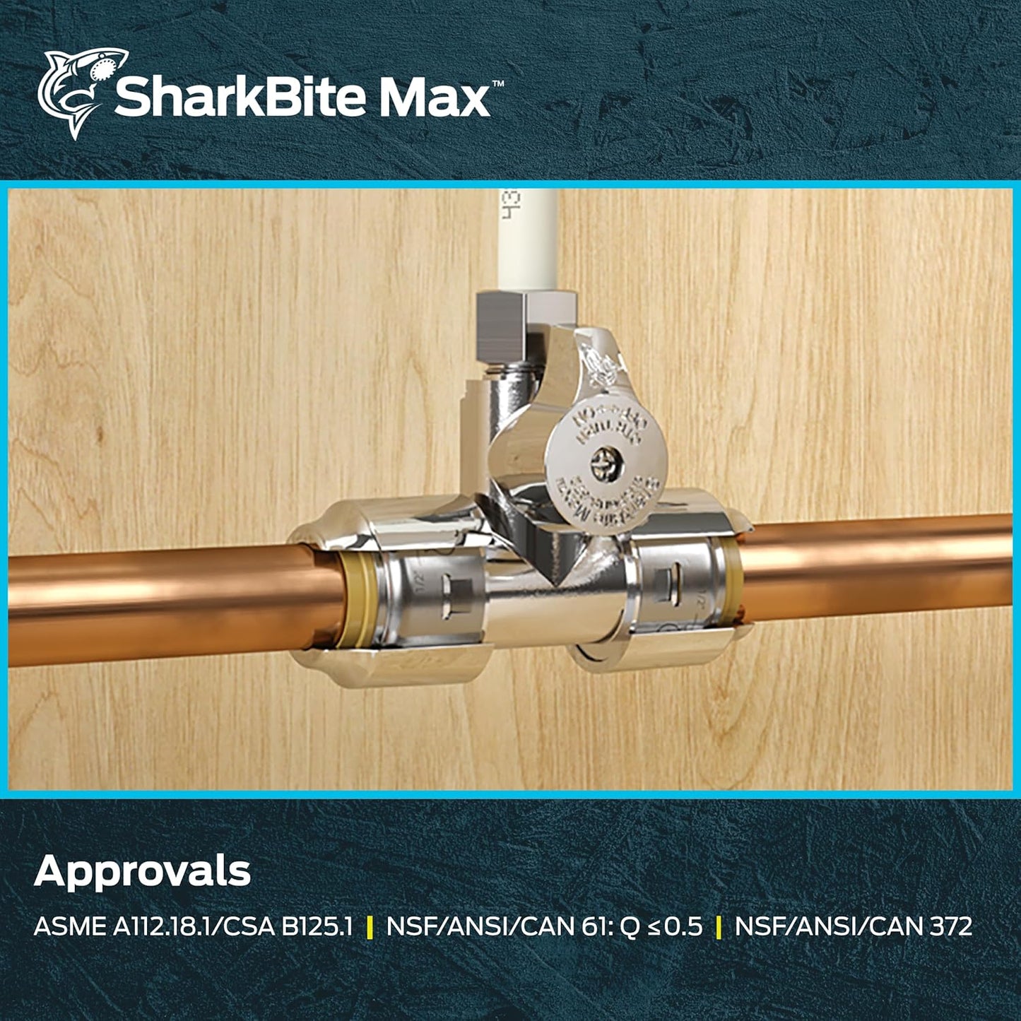 SharkBite Max Tee Stop Valve, 3/4 x 3/4 in Push-to-Connect x 1/4 in Compression, Brass Plumbing Fitting, Chrome Finish, UR24985A