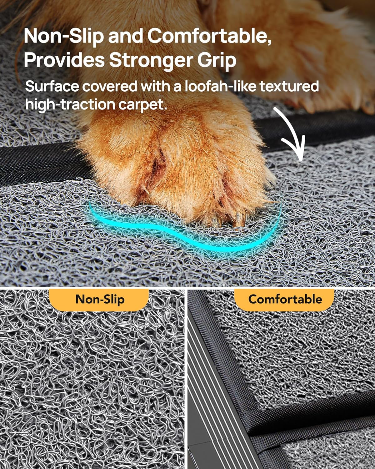 Upgraded Dog Ramp for Car 63" Long & 19.7" Wider Portable Dog Ramps for Large Dogs with Non-Slip Rug Surface for SUV Car & Truck, Up to 250LBS
