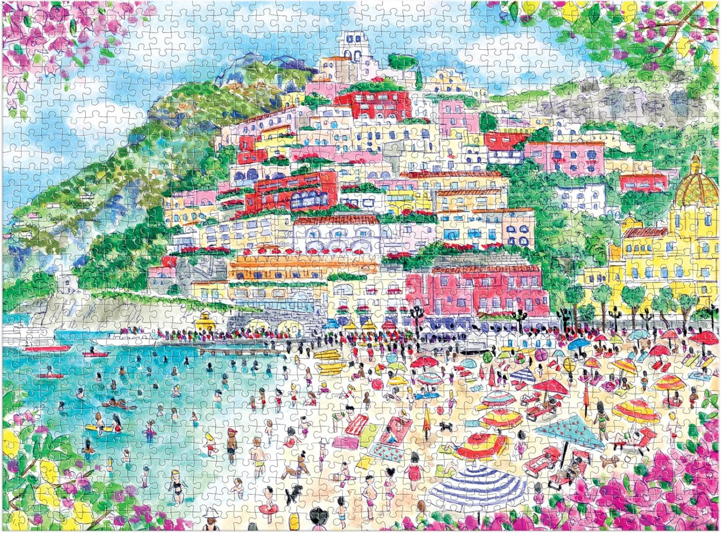 Galison Coast of Italy – 1000 Piece Michael Storrings Jigsaw Puzzle Featuring Beautiful Artwork of Positano Italy Summer Beach