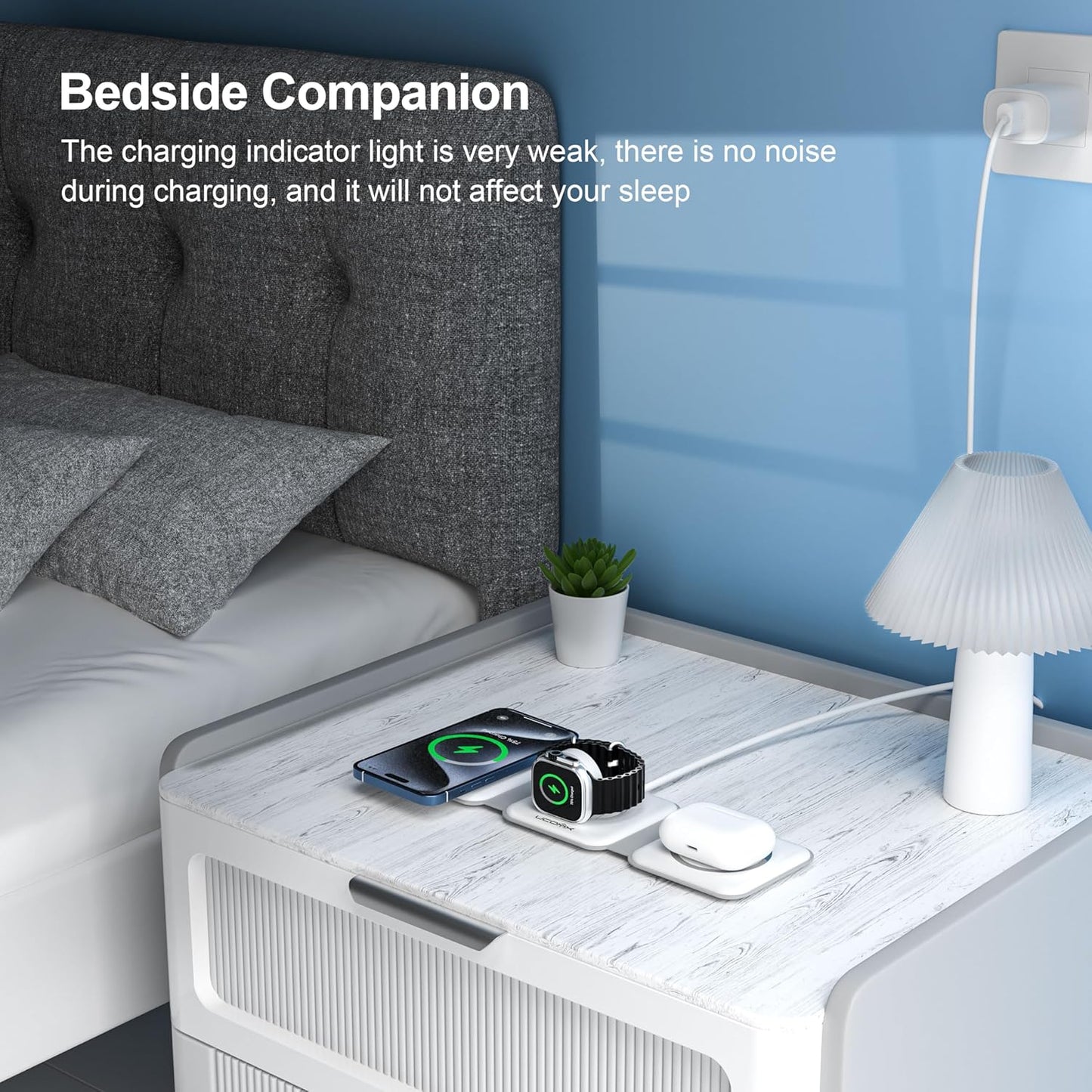 UCOMX 3 in 1 Charging Station for Multple Devices,Foldable 3 in 1 Wireless Charger for Travel,NANO Wireless Charging Station for iPhone17 16 15 14 13 12 Pro Max/Watch 10 9 8 7 6 5 4 3 Ultra/AirPod Pro