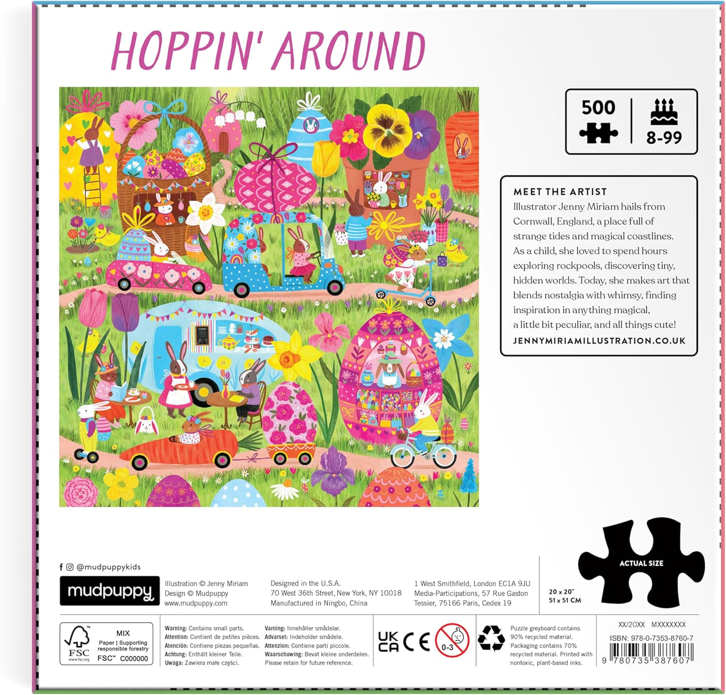 Mudpuppy Hoppin Around – 500 Piece Family Jigsaw Puzzle with Colorful and Fun Illustrations of Adorable Bunnies for Children Ages 8 and Up