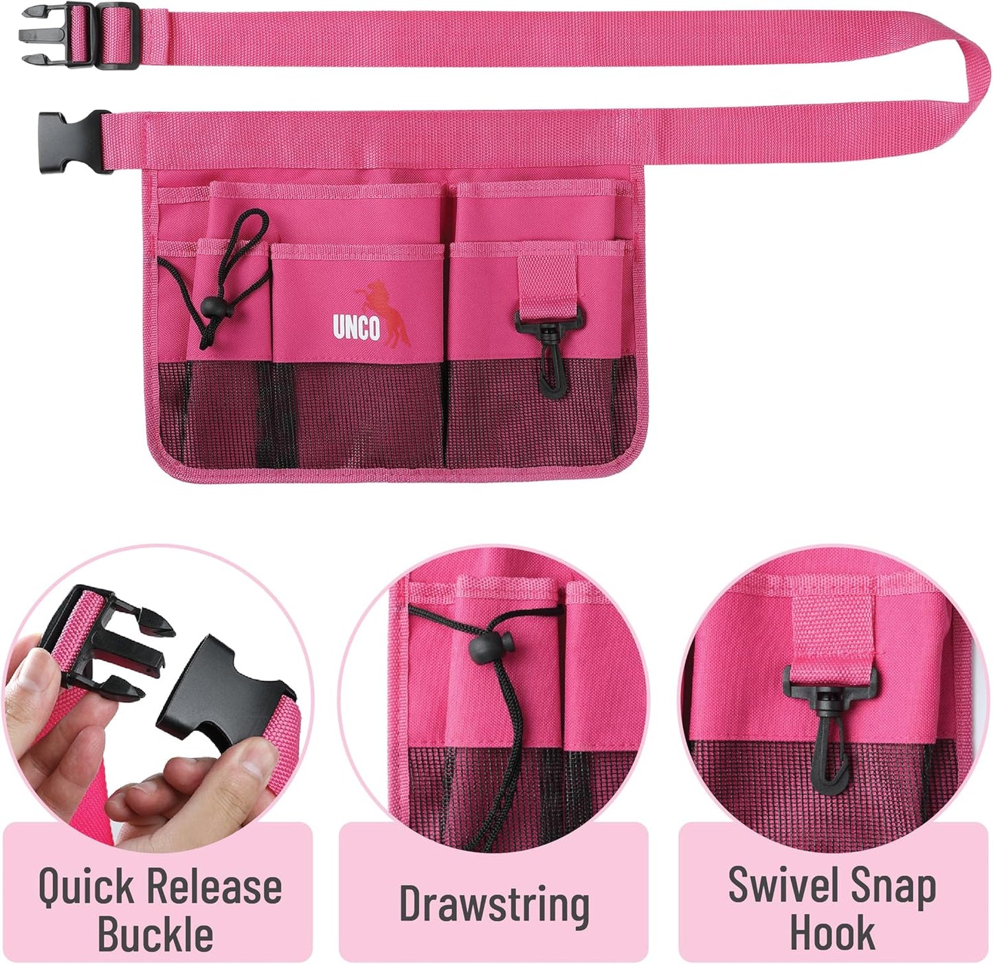 UNCO- Adjustable Gardening Belt, Pink, 7 Pockets, Wear, Cut and Water Resistant, Garden Tool Belt Pouch, Waist Apron with Pockets