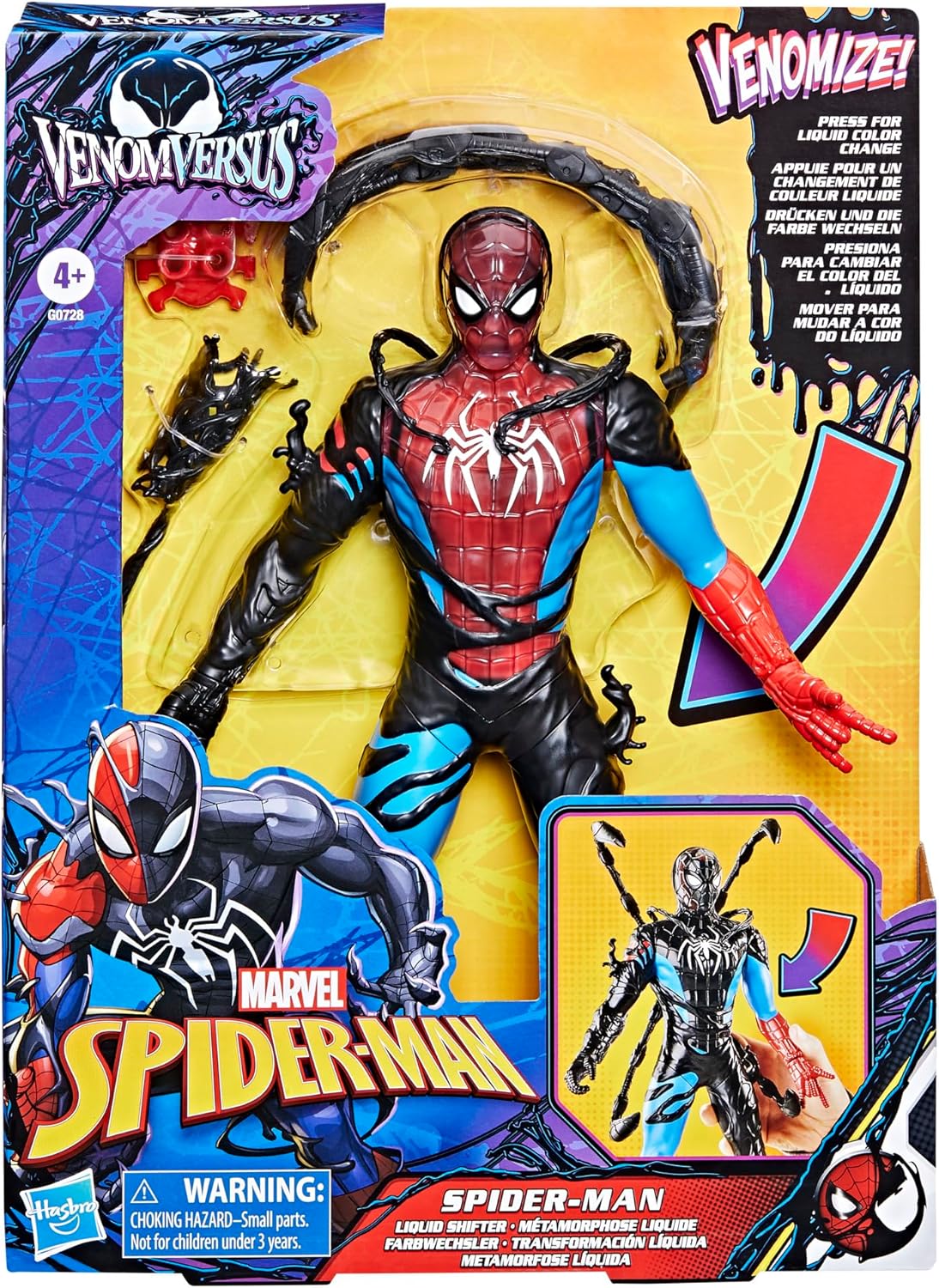 Marvel Spider-Man VenomVersus Spider-Man Liquid Shifter Action Figure with Accessories, 11-Inch-Scale Super Hero Toys for Kids Ages 4 and Up