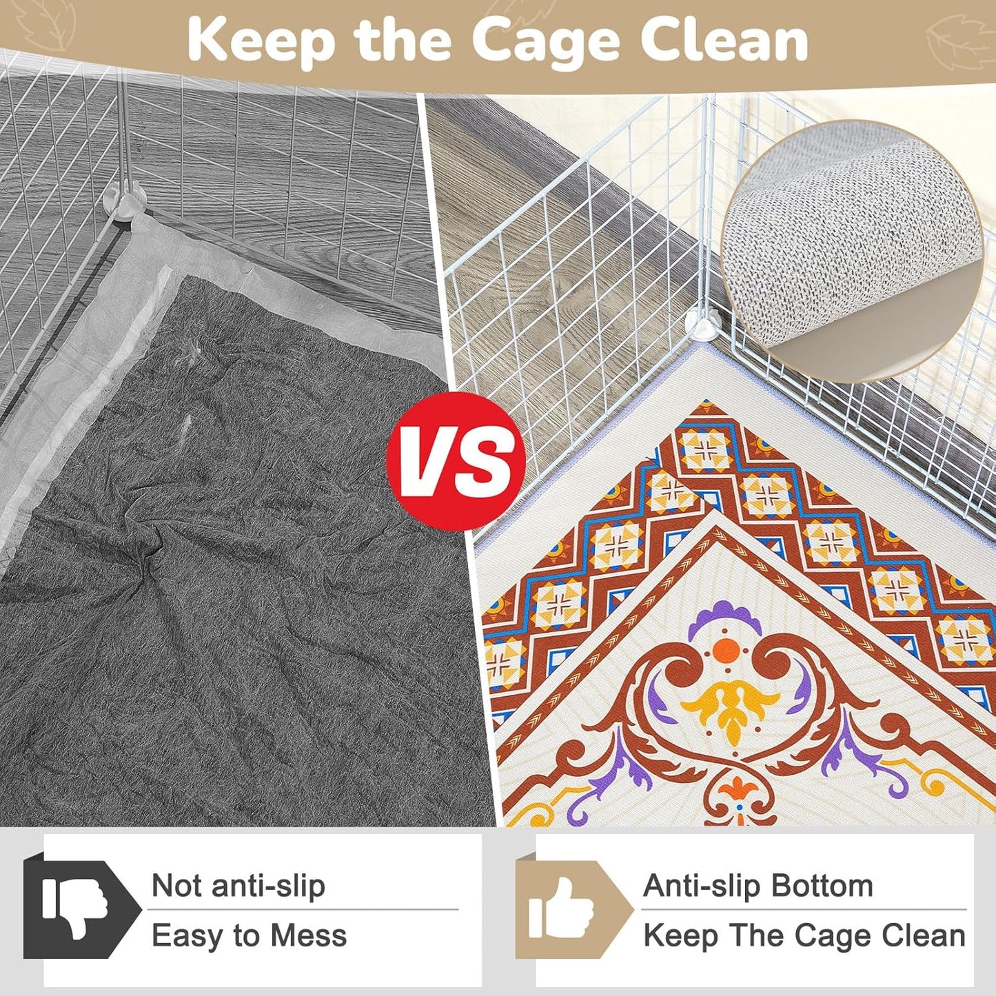 Glittme Rabbit Cage Liners 79"x 47"Reusable and Washable Bunny Mats Super Absorbent Dog Whelping Pads with Non-Slip Bottom for Small Animals
