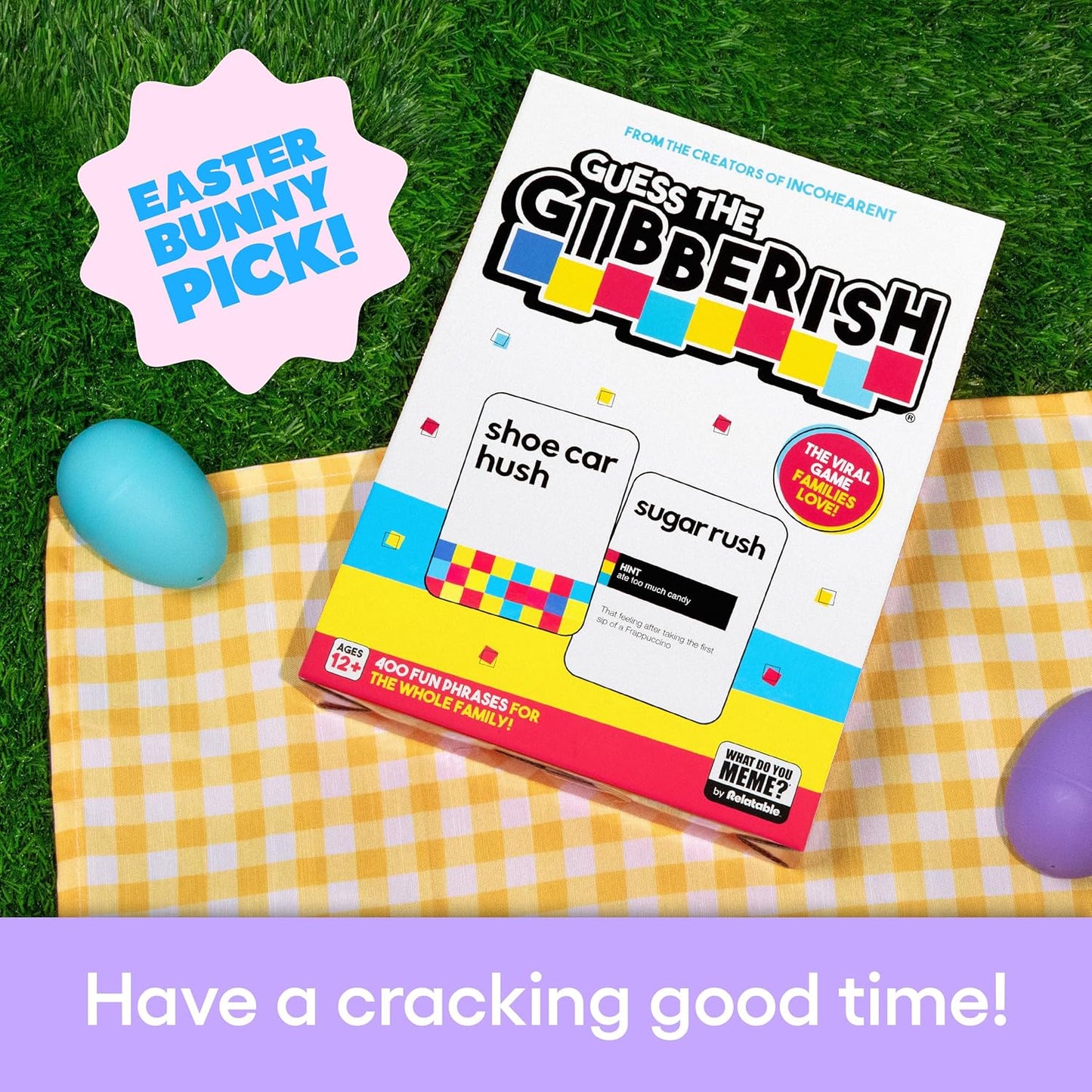 Guess The Gibberish Card Game for Families by Relatable, From The Creators of Incohereant, Fun Kids Games for Kids 12+, Game Night With Friends, Includes 400 Cards, Instructions, and 1 Sand Timer