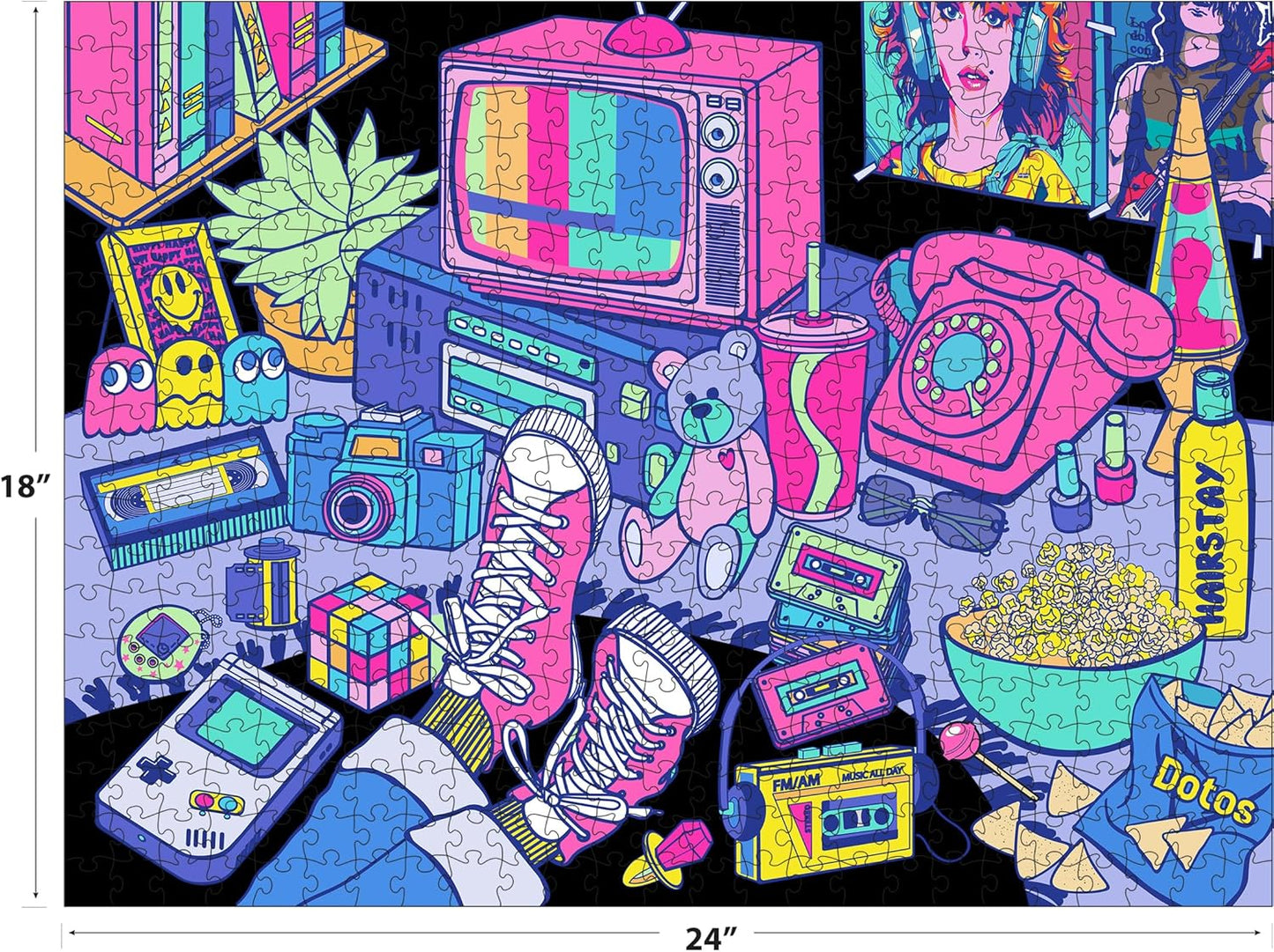 RoseArt - Neon Brights - 1980s - 500 Piece Jigsaw Puzzle, Retro-Inspired, Vibrant Neon Colors, Ages 12 and Up