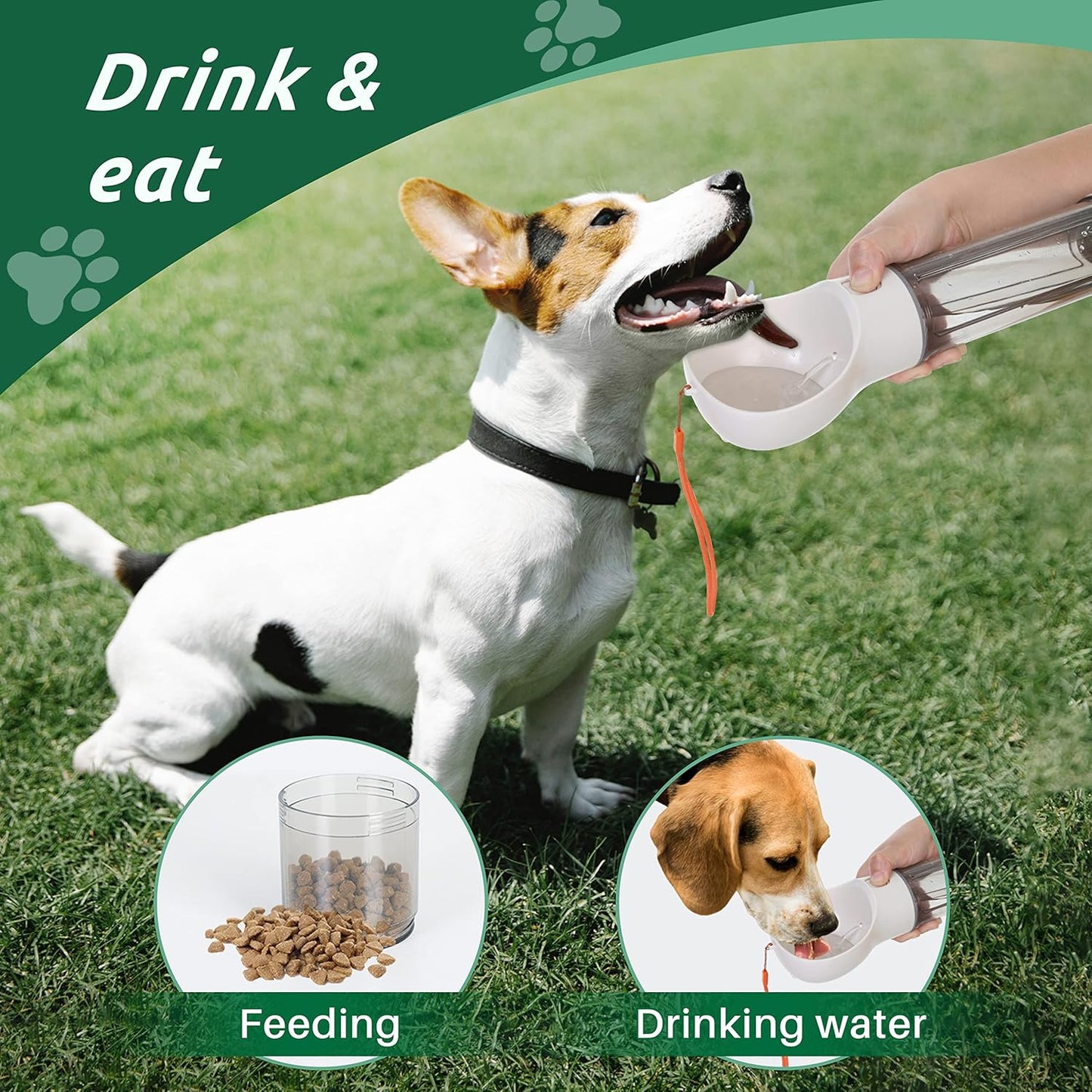 Dog Travel Water Bottle and Food Dispenser- Portable Travel Dispenser with Leak-Proof Bowl with Poop Bag- Outdoor Pet Water Bottle for Walking, Hiking, and Traveling - Length: 12.6"