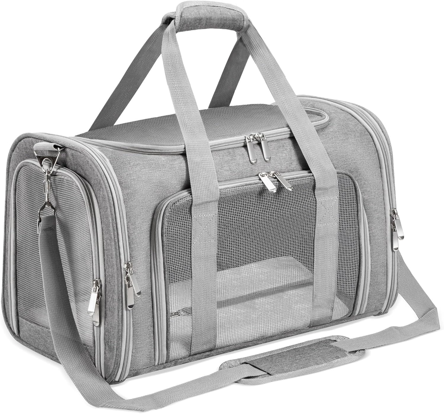 Soft-Sided Cat/Dog/Pet Carrier, Collapsible Pets Travel Carriers for Big Cats/Small Dogs with Shoulder Strap & Removable Mat, Mesh Puppy Carry Bag, Up to 16 Lbs, TSA Airline Approved(Gray)