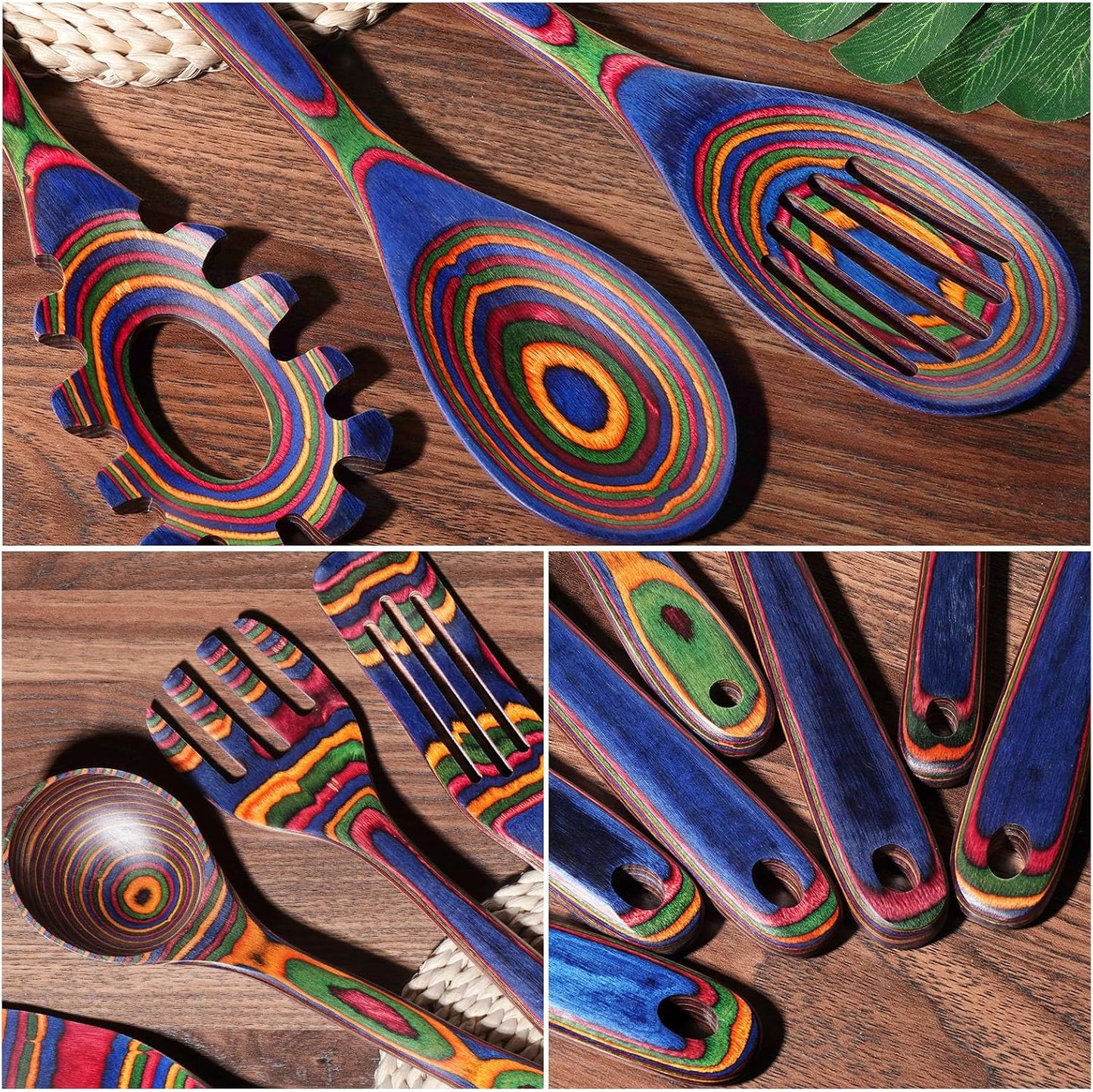 Wooden Spoons for Cooking – 7 Piece Pakkawood Kitchen Utensils Set with Spatulas, Spoons, Ladles, and Turner for Mixing, Serving & Cooking